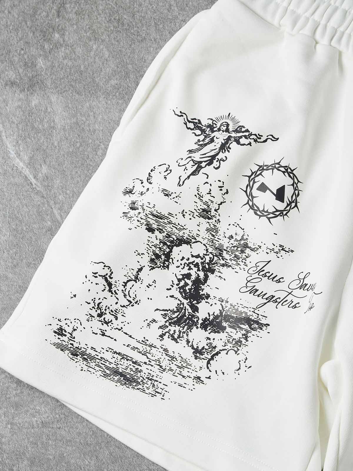 NOISSEY "SACRED REDEMPTION" RELIGIOUS ICONOGRAPHY OVERSIZED SHORTS