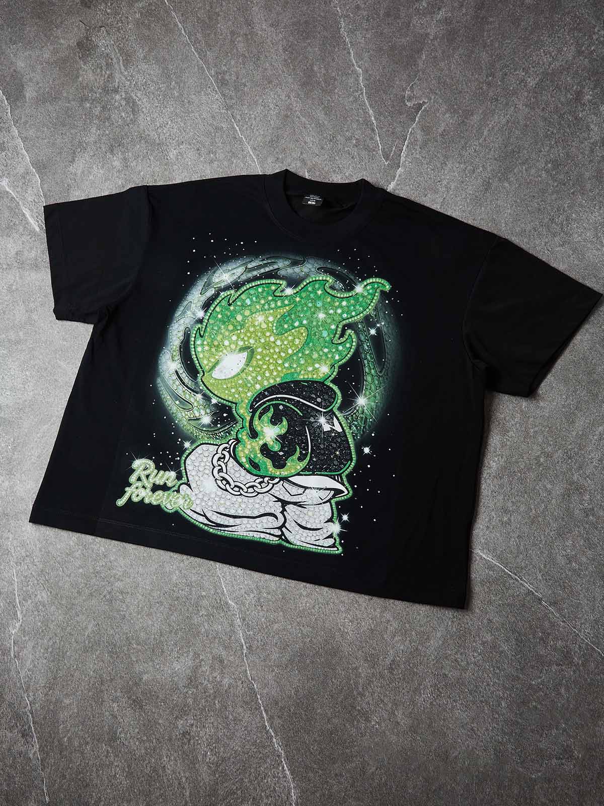 NOISSEY "RUN FOREVER" GREEN FLAME CRYSTAL FIGURE ART PRINT T-SHIRT