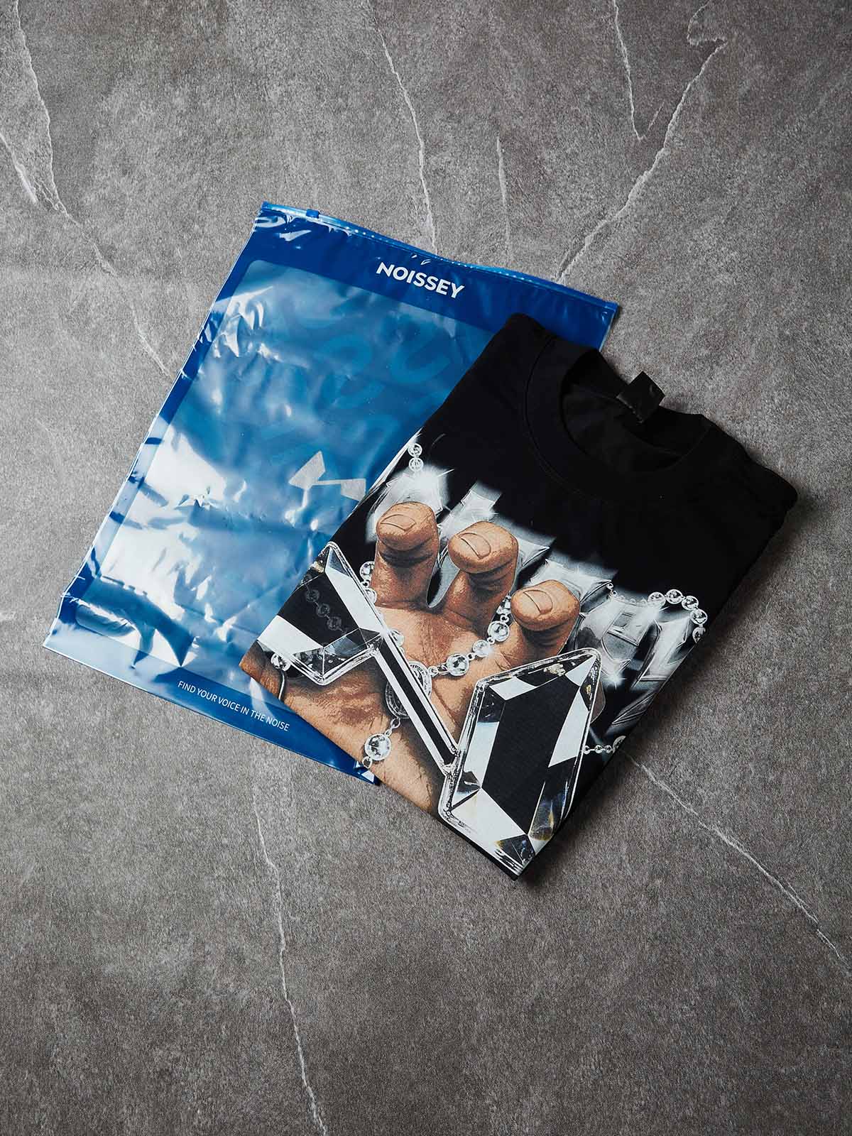 NOISSEY "HOLY DRIP" CRYSTAL CROSS & PRAYER HAND ART PRINT T-SHIRT