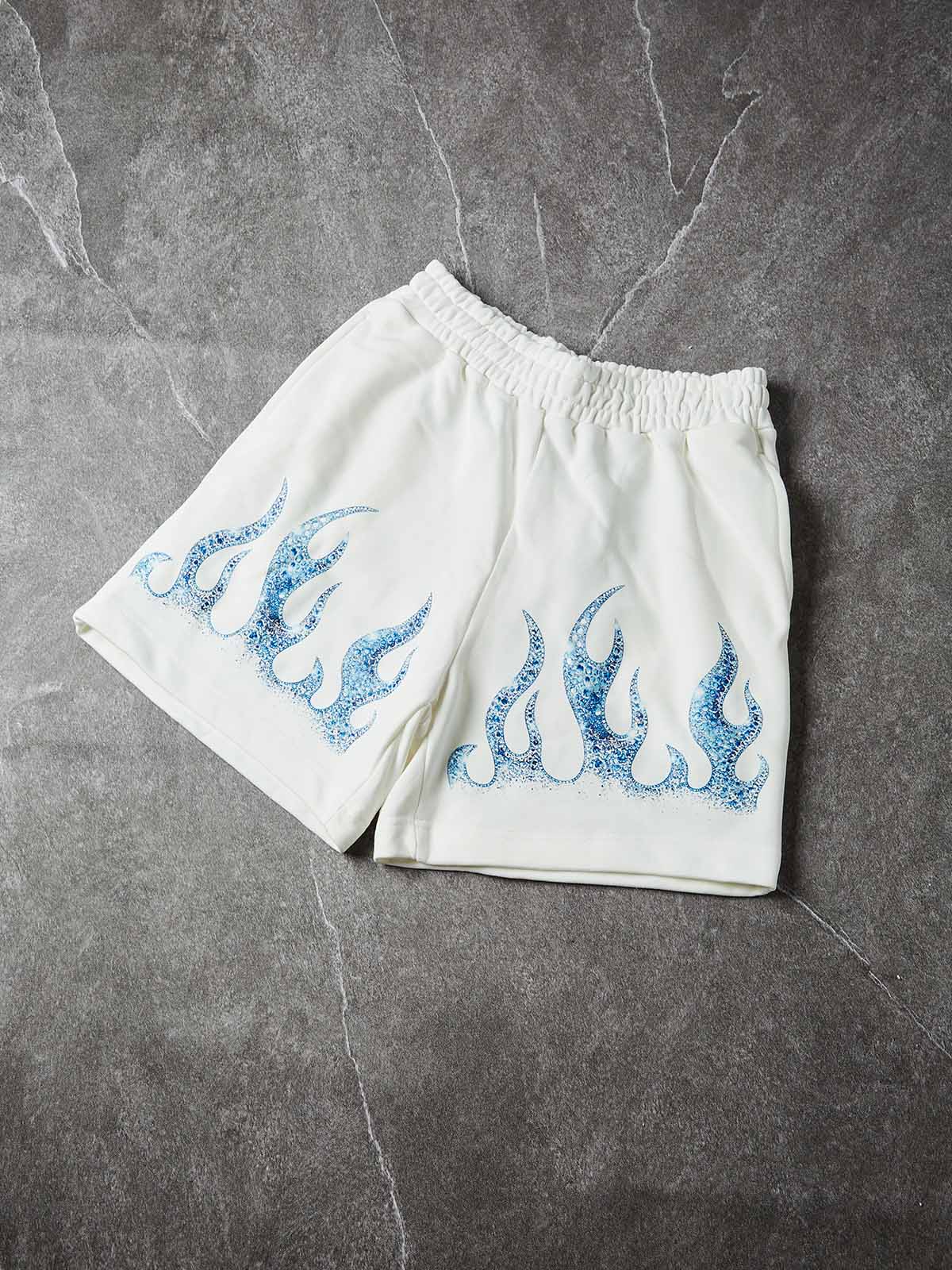 NOISSEY "ICE FLAME" CRYSTAL BLUE ARTWORK RELAXED SHORTS