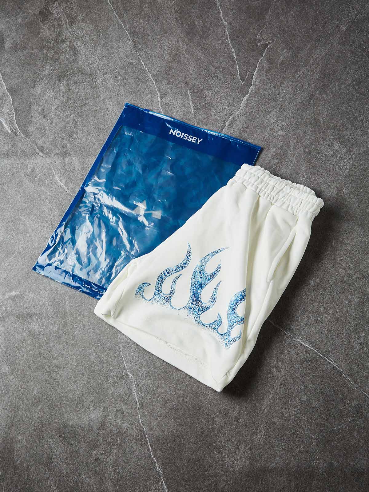 NOISSEY "ICE FLAME" CRYSTAL BLUE ARTWORK RELAXED SHORTS