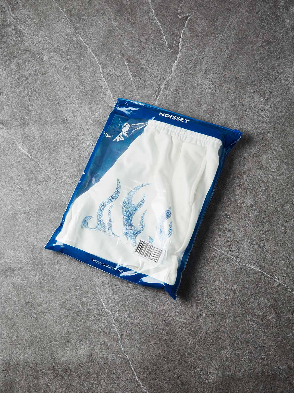 NOISSEY "ICE FLAME" CRYSTAL BLUE ARTWORK RELAXED SHORTS