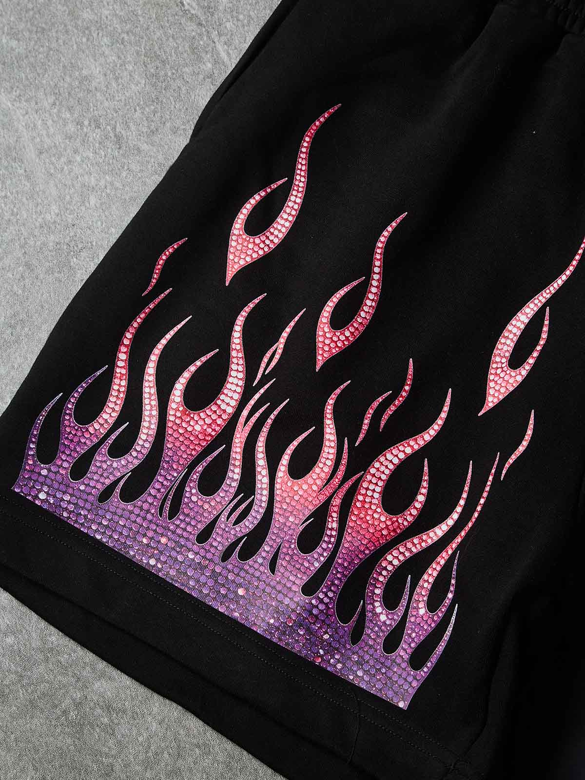 NOISSEY "NEON EMBERS" GRADIENT DIAMOND FLAME OVERSIZED SHORTS