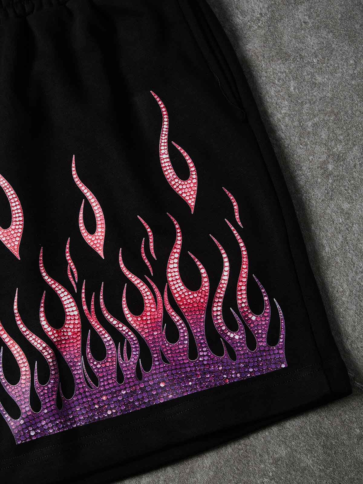 NOISSEY "NEON EMBERS" GRADIENT DIAMOND FLAME OVERSIZED SHORTS