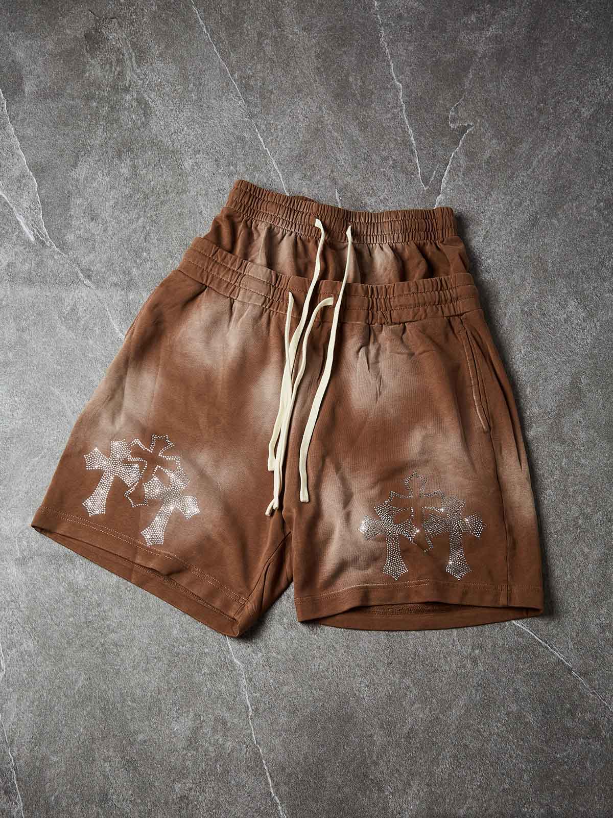 NOISSEY Sacred Cross Cluster Vintage Rhinestone Shorts - 4 Colors