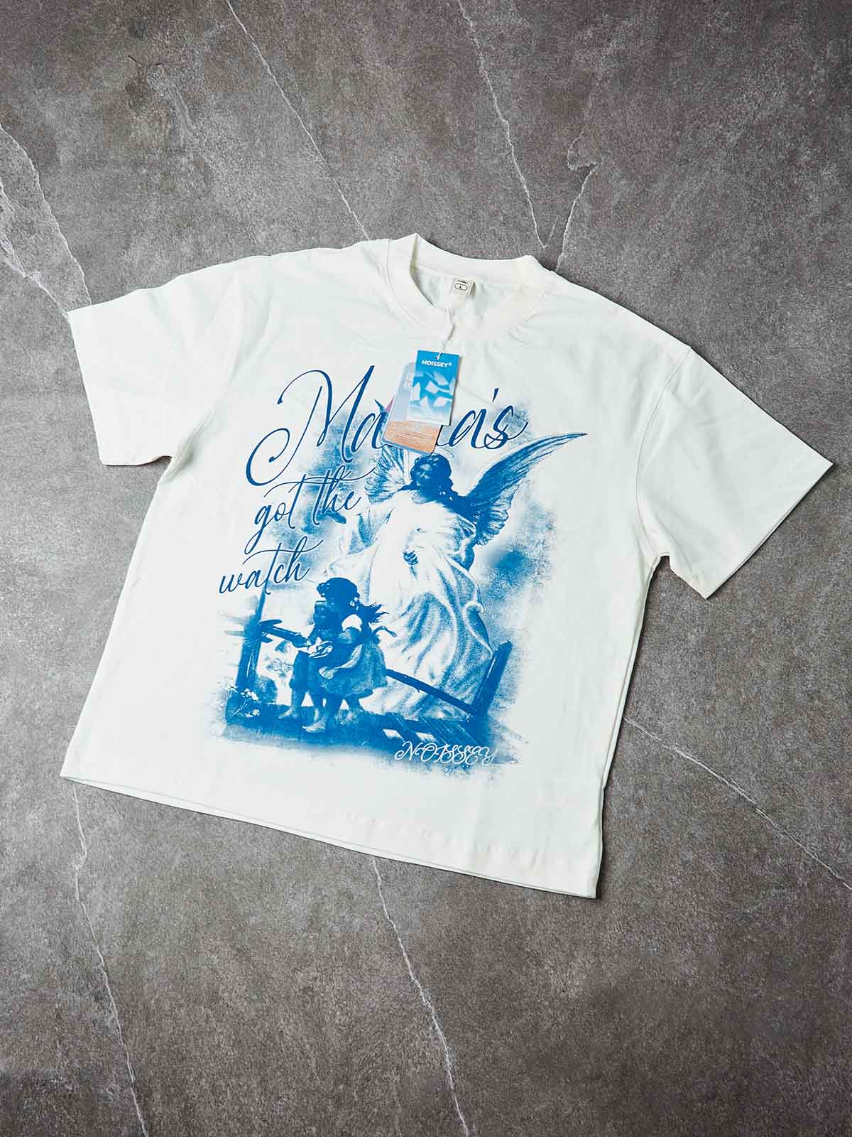 NOISSEY "Mama's Got the Watch" Guardian Angel Art Print Boxy Tee - Cloud White