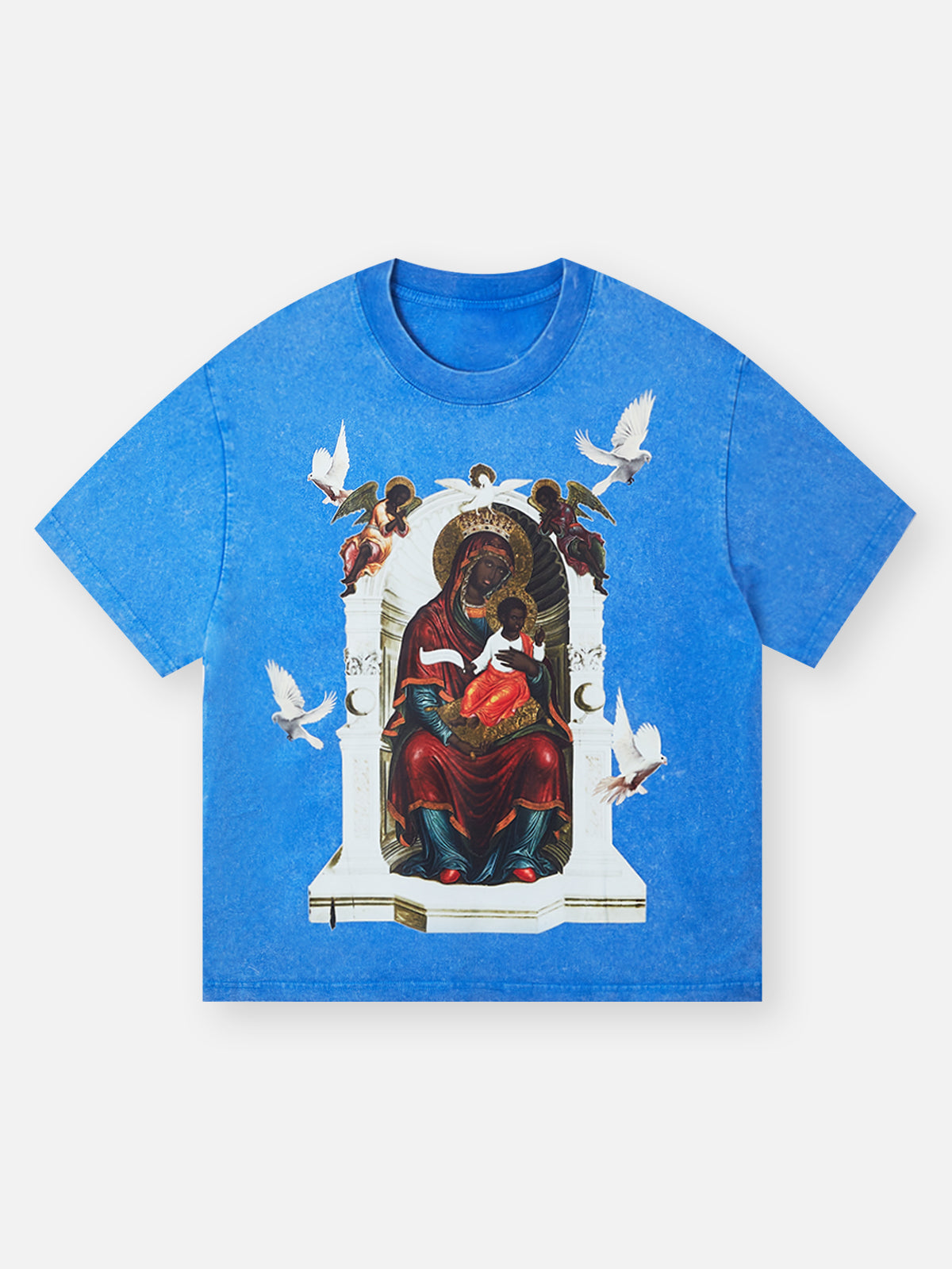 T-shirt ALLURE© noir avec peinture murale de la Vierge et de l'Enfant 300 g