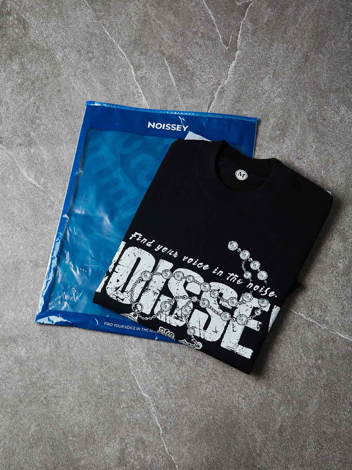 NOISSEY Find Your Voice Vintage Distressed Rosary Cross Art Tee - Pitch Black