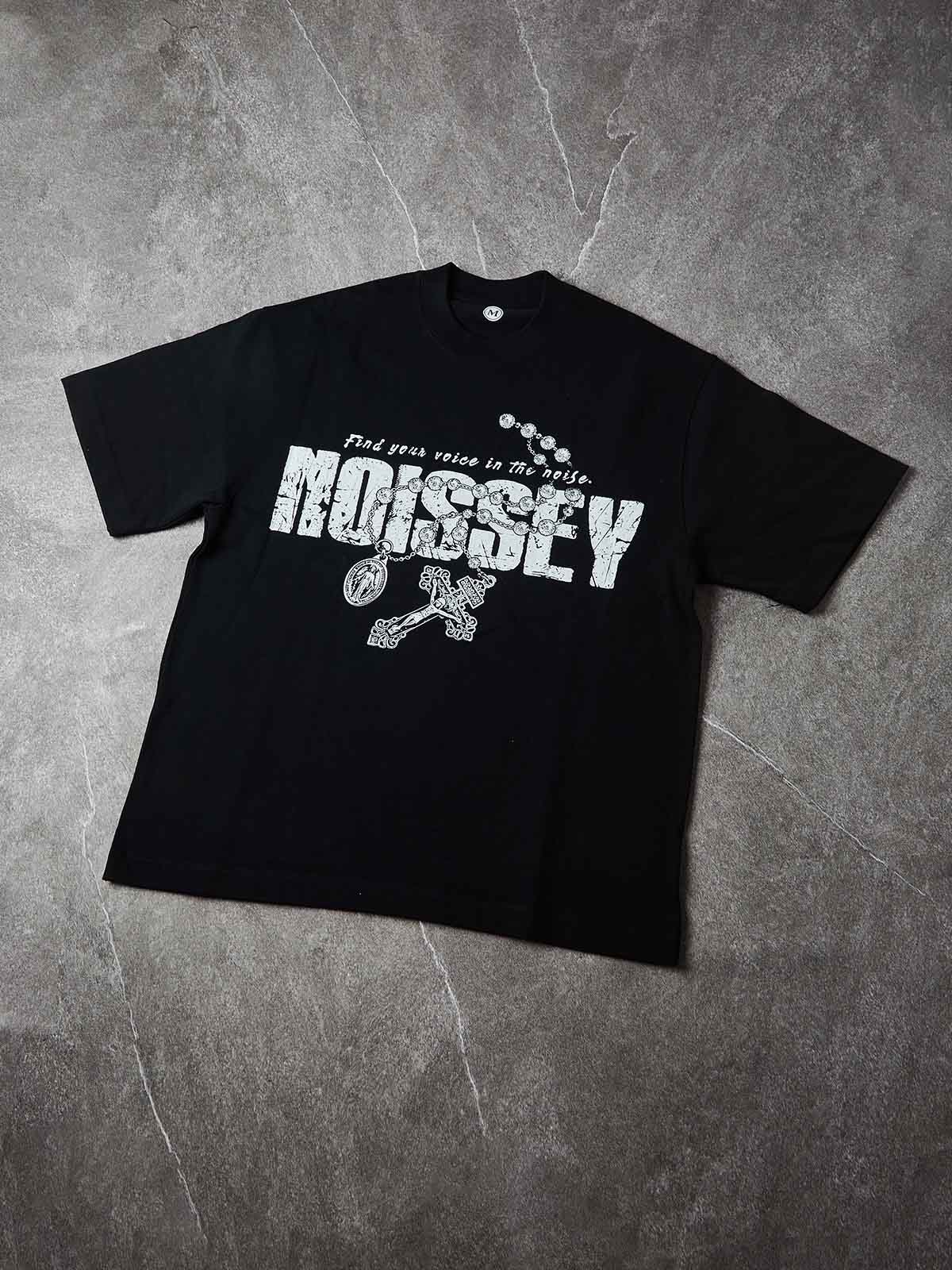 NOISSEY Find Your Voice Vintage Distressed Rosary Cross Art Tee - Pitch Black