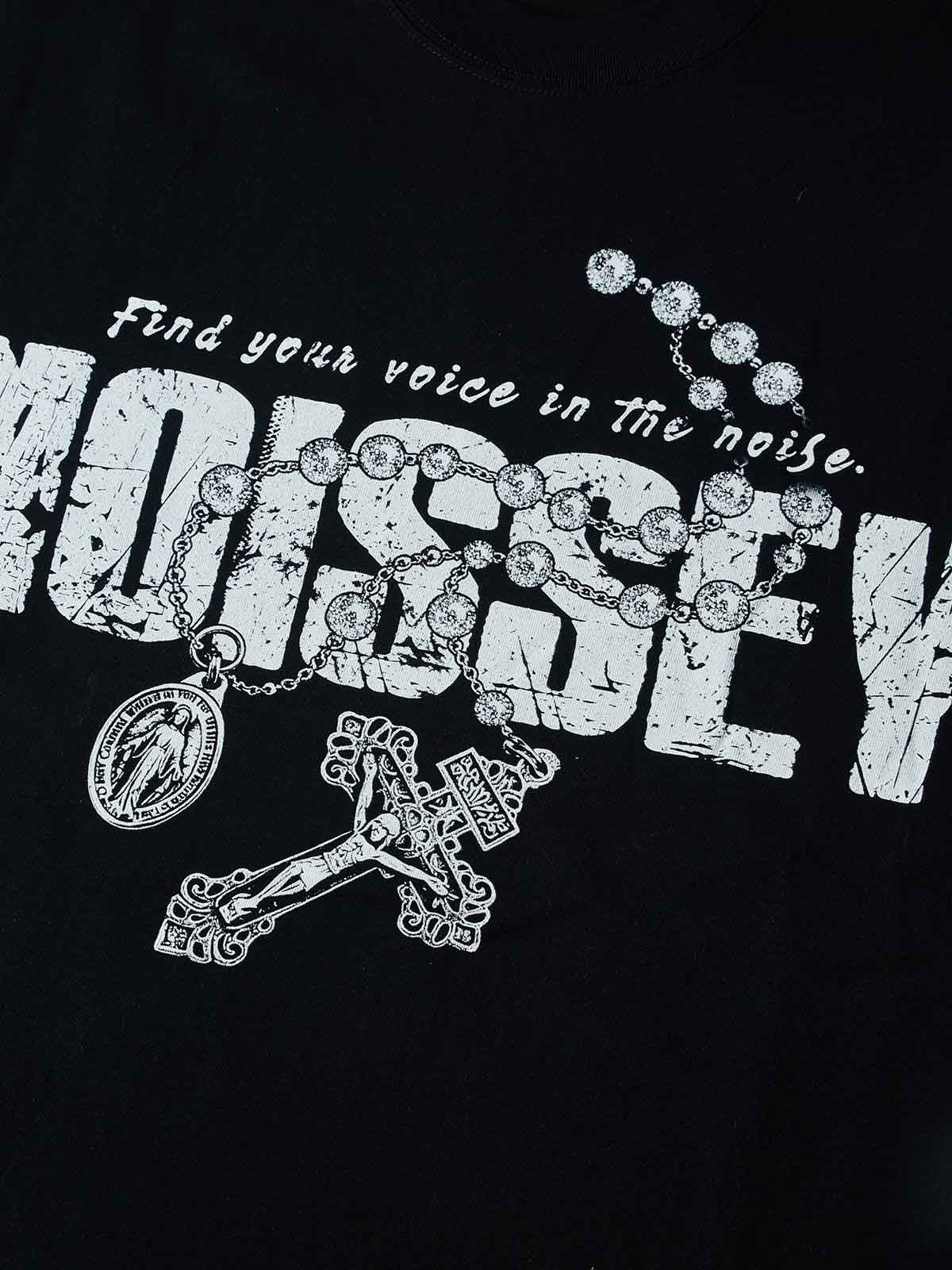 NOISSEY Find Your Voice Vintage Distressed Rosary Cross Art Tee - Pitch Black