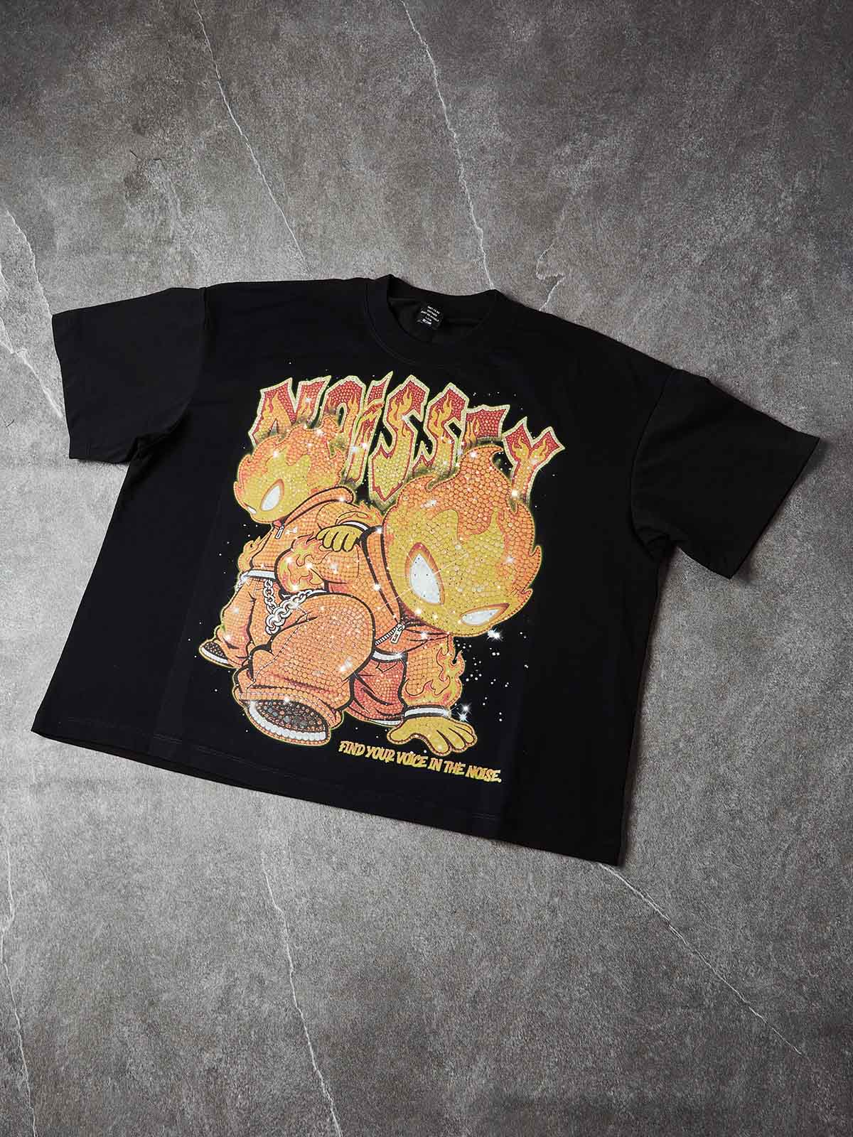 NOISSEY "FLAME TWINS" FULL-RHINESTONE OVERSIZED ART TEE