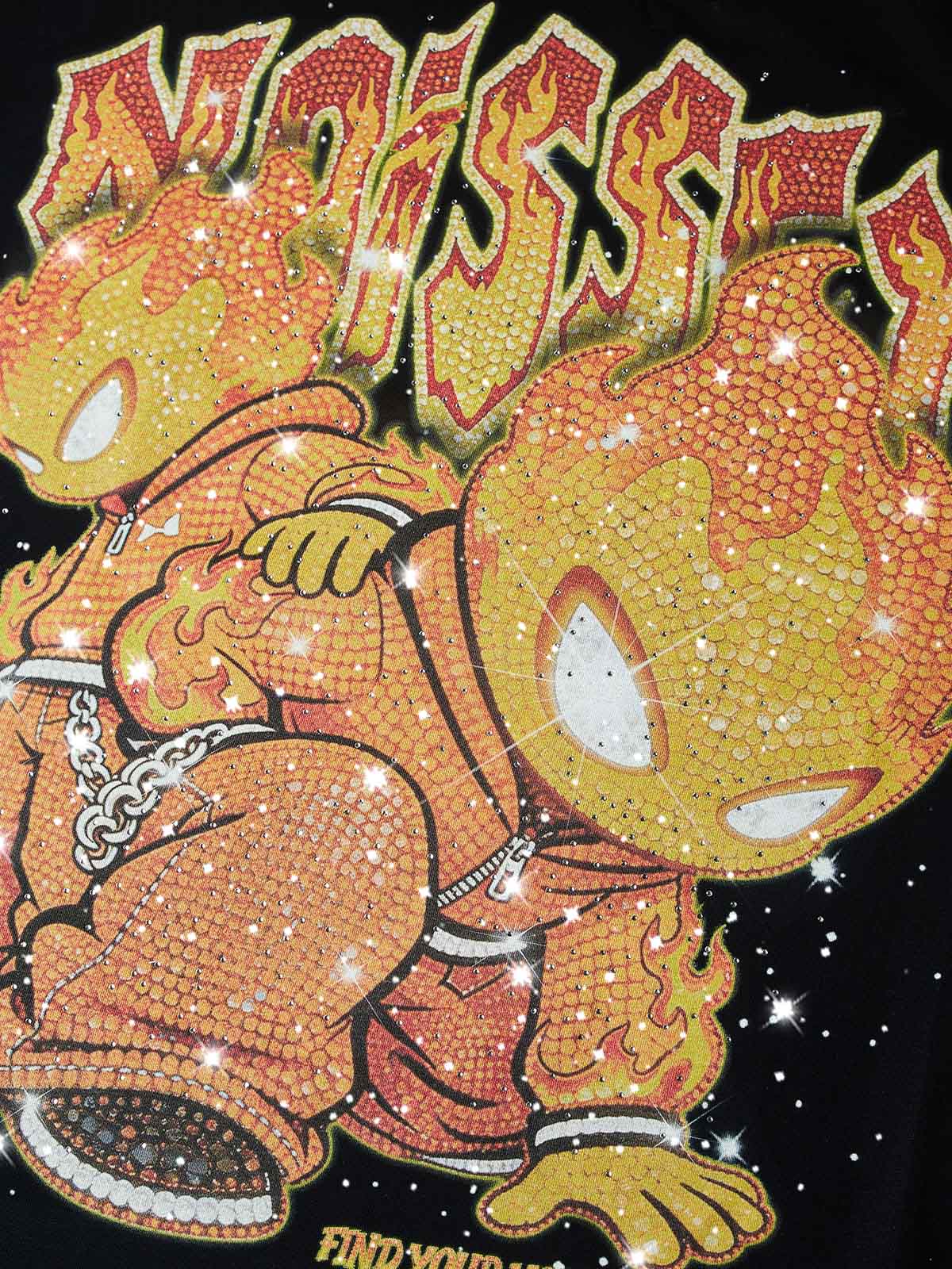 NOISSEY "FLAME TWINS" FULL-RHINESTONE OVERSIZED ART TEE