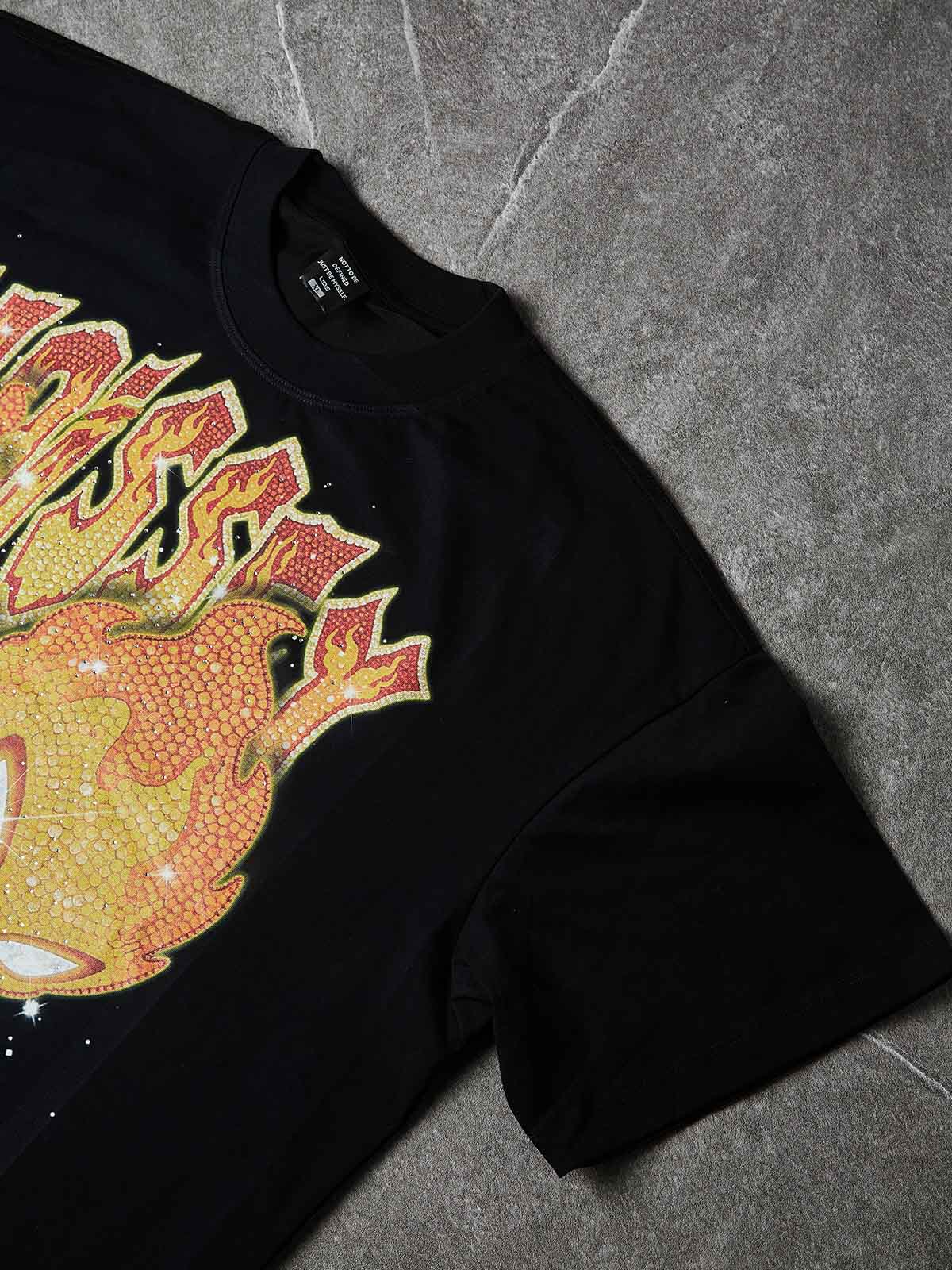 NOISSEY "FLAME TWINS" FULL-RHINESTONE OVERSIZED ART TEE