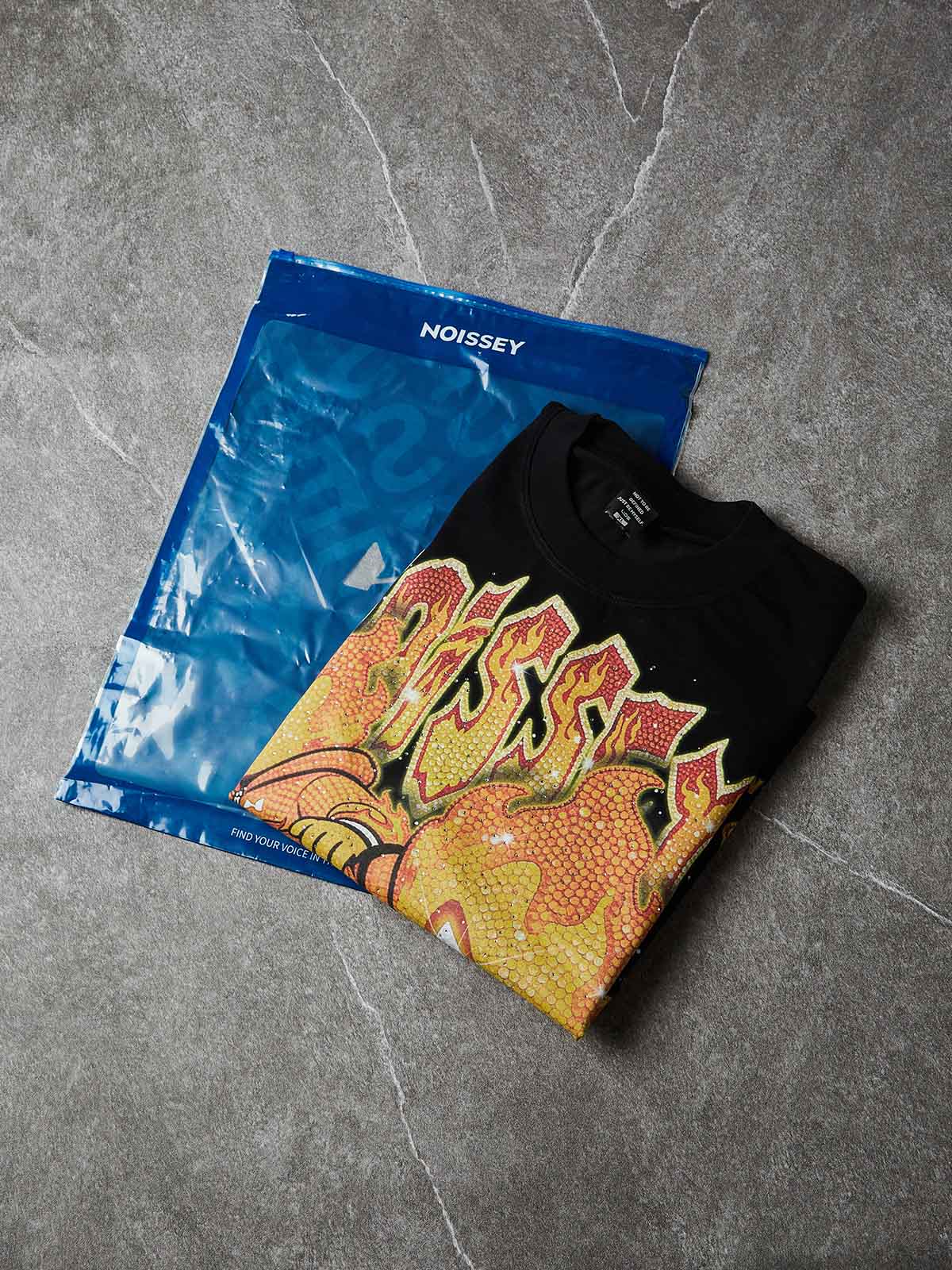 NOISSEY "FLAME TWINS" FULL-RHINESTONE OVERSIZED ART TEE