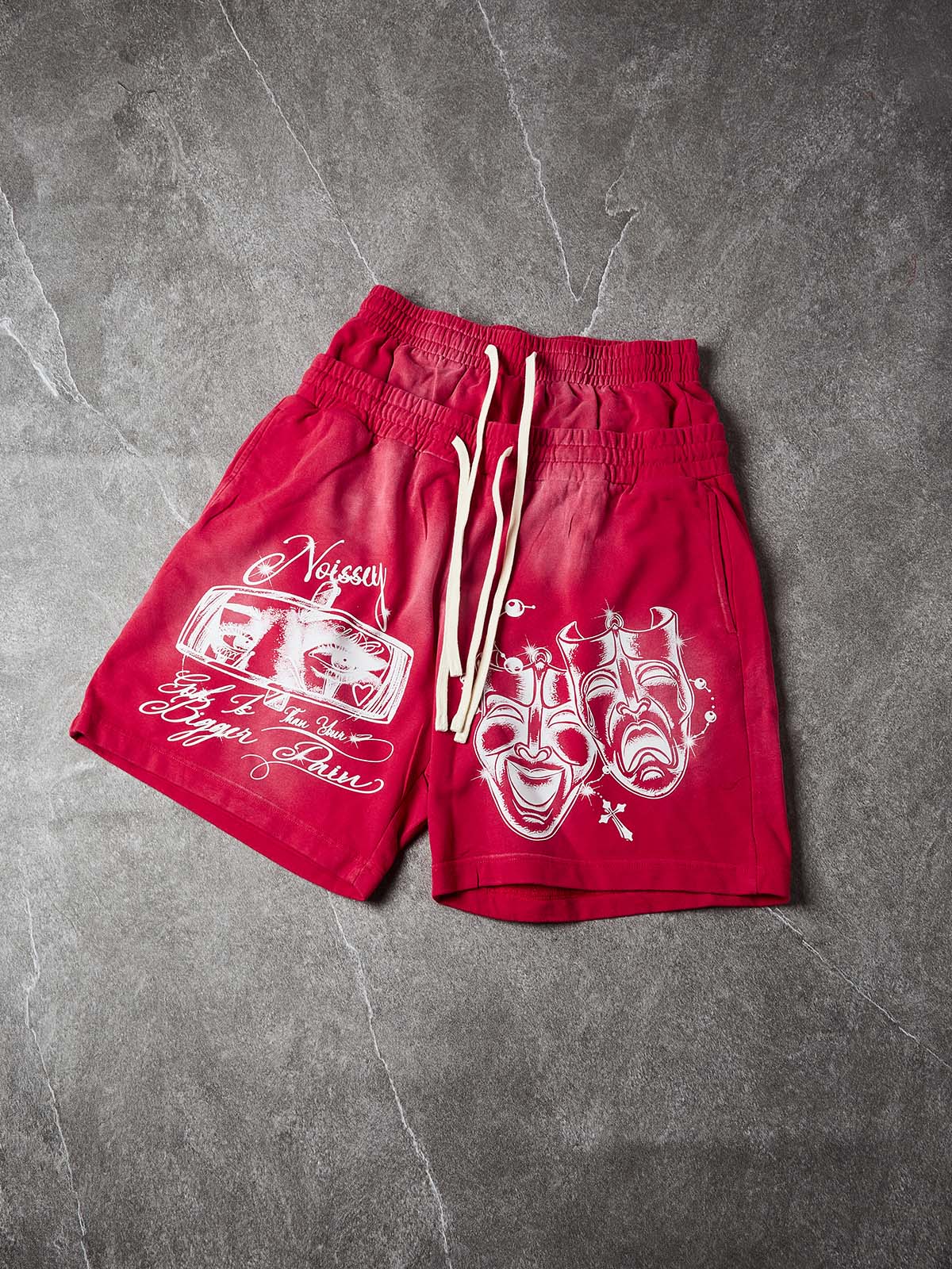 NOISSEY Drama Mask Double-Waist Gradient Crimson Shorts - Vintage Red