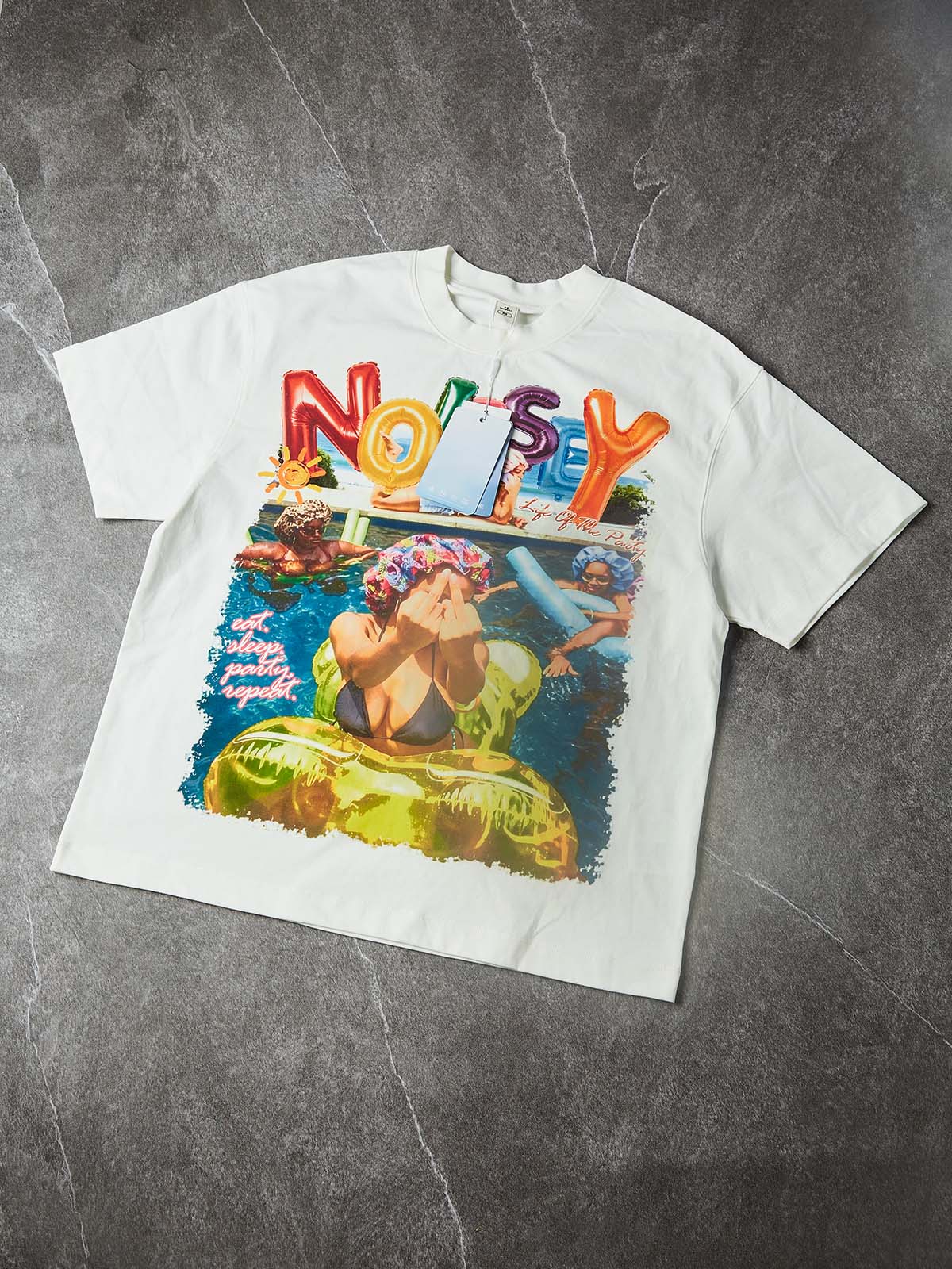 NOISSEY "Pool Side Mania" Retro Graphic Oversized Tee