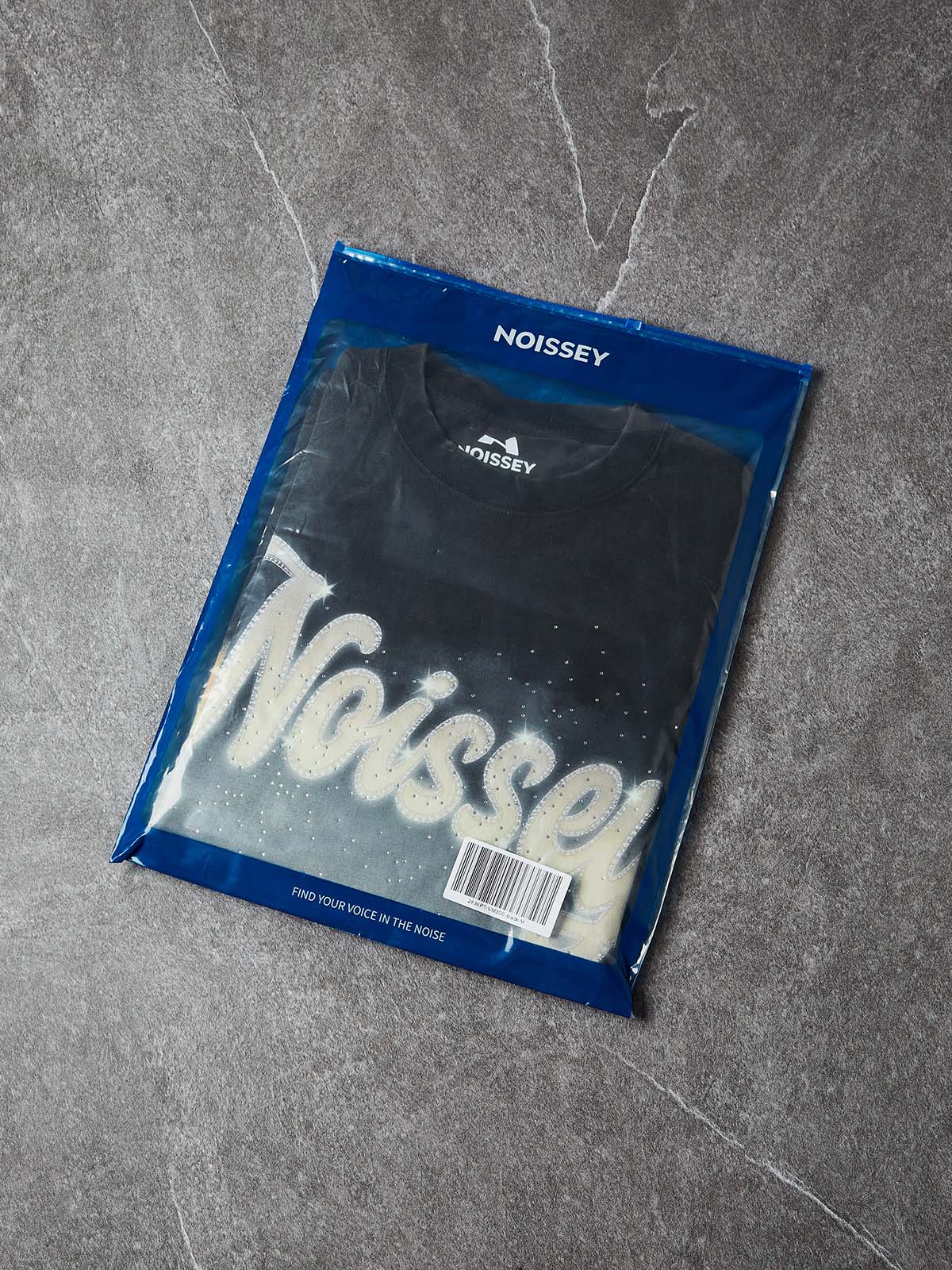 NOISSEY "City Lights" Boxy Vintage Wash Rhinestone Logo Tee - Washed Black