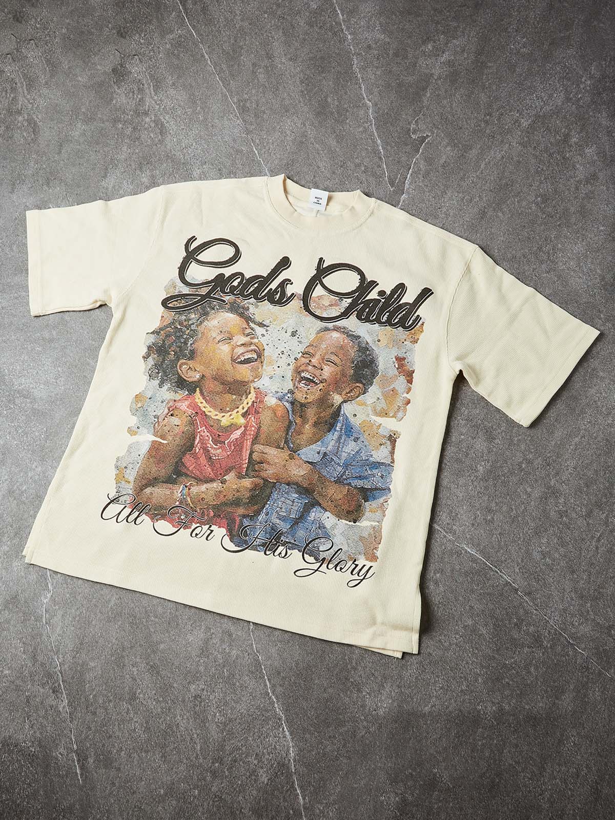 NOISSEY God's Child Boxy Heavyweight Vintage Gradient Art Tee - Sandstone Beige