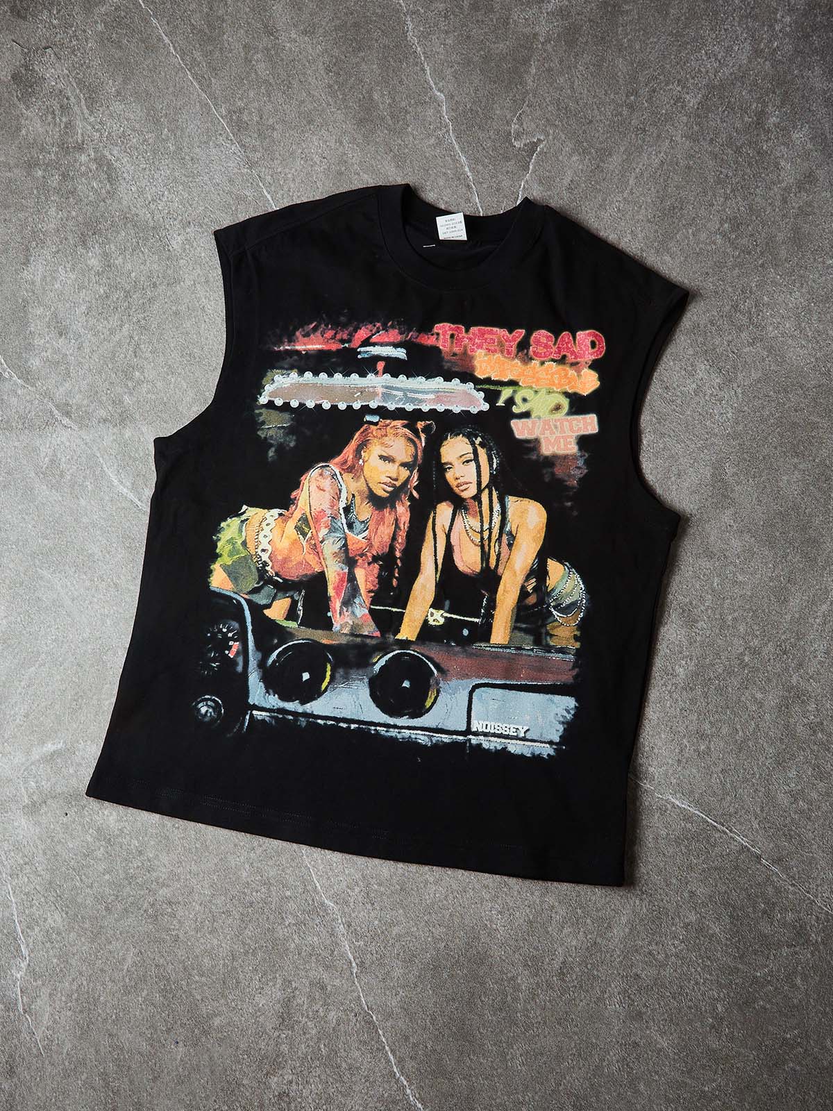 NOISSEY Street Twins Portrait Boxy Heavyweight Art Tank Top - Onyx Black