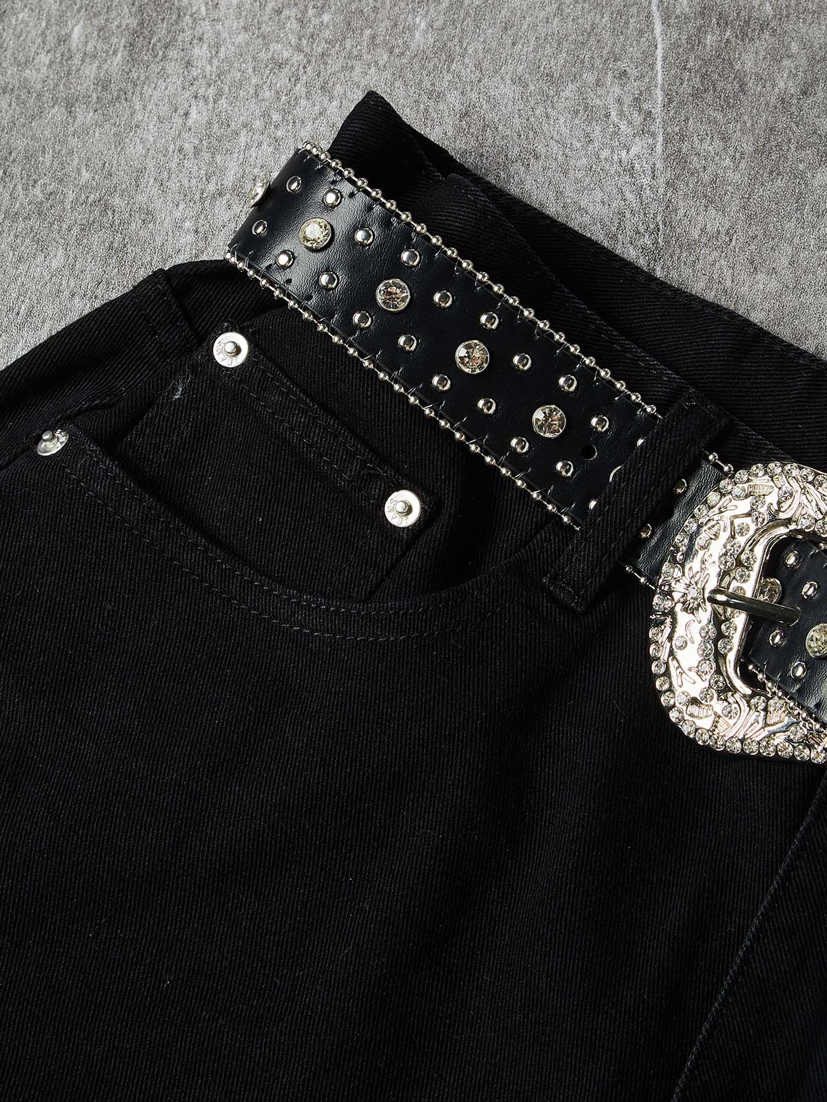 NOISSEY Western Belted Vintage Wash Boxy Denim Culottes - Onyx Black