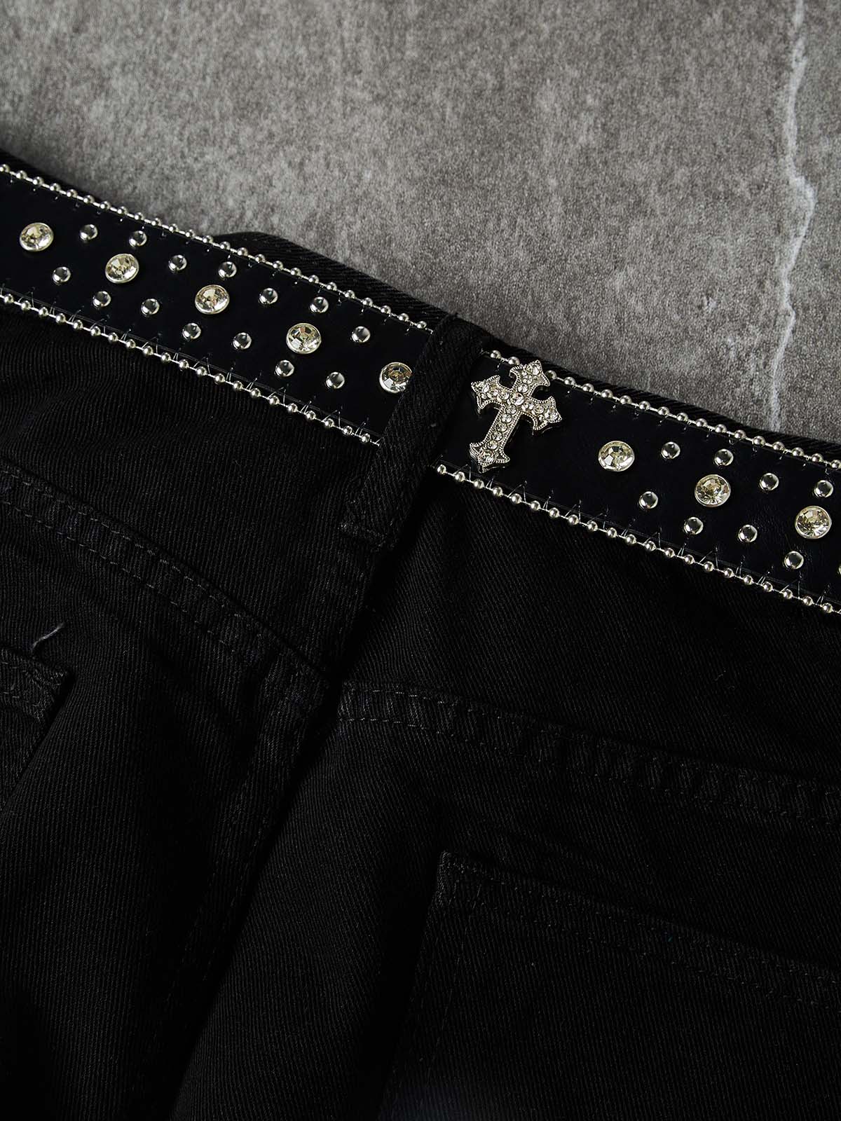 NOISSEY Western Belted Vintage Wash Boxy Denim Culottes - Onyx Black