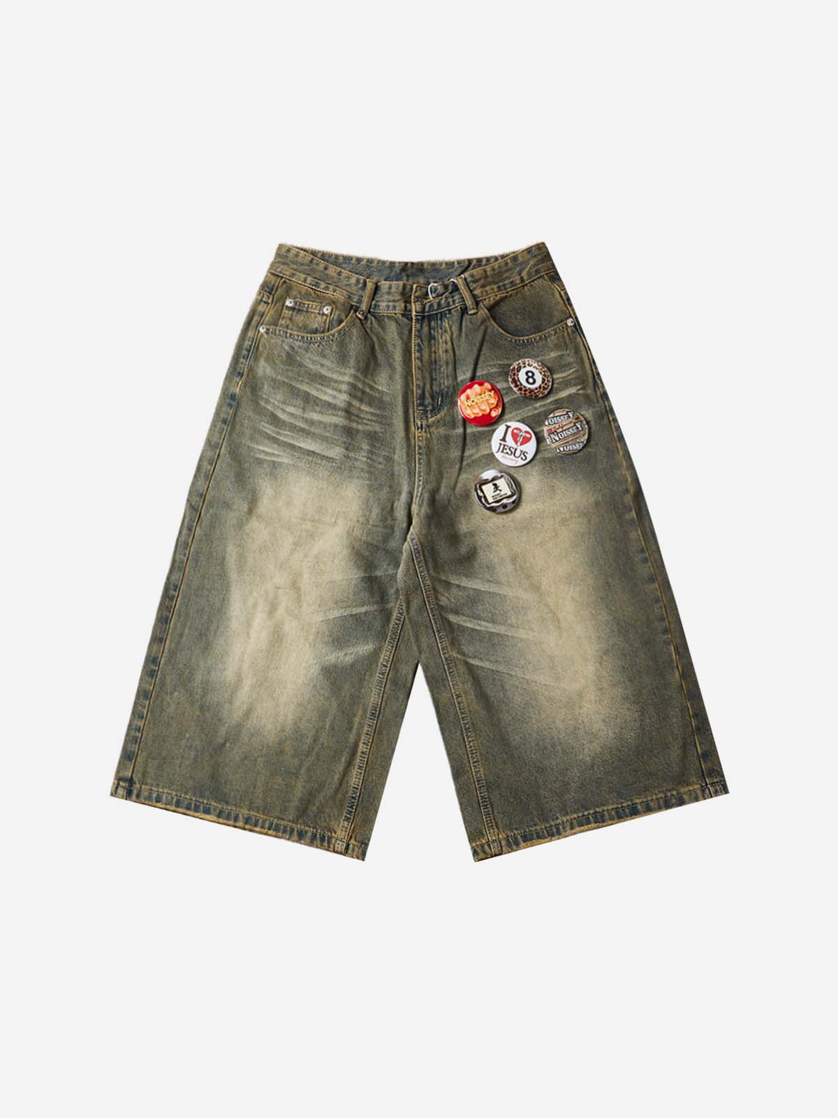 NOISSEY Badge-Work Vintage Wash Boxy Denim Culottes - Dirty Mud
