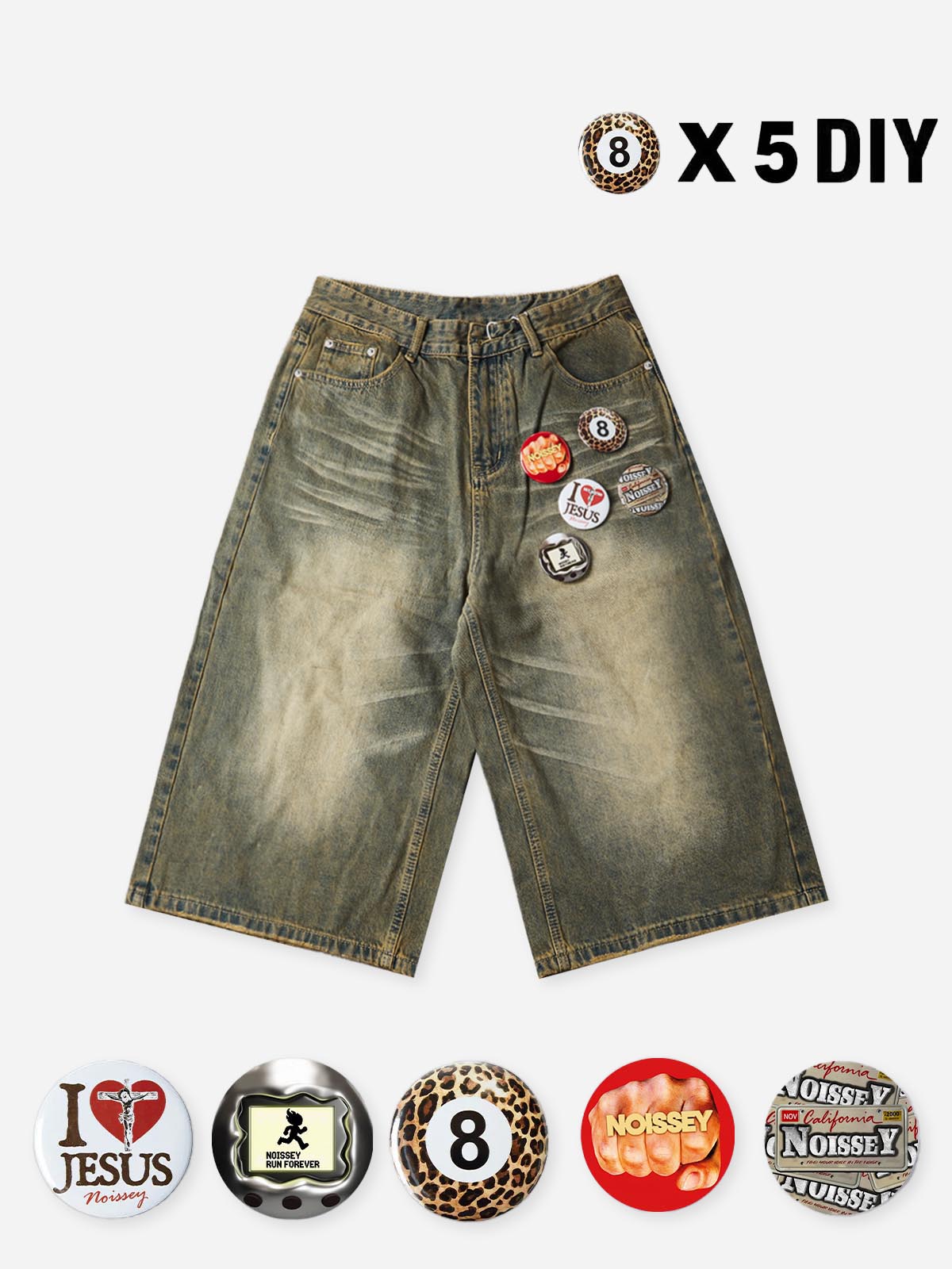 NOISSEY Badge-Work Vintage Wash Boxy Denim Culottes - Dirty Mud