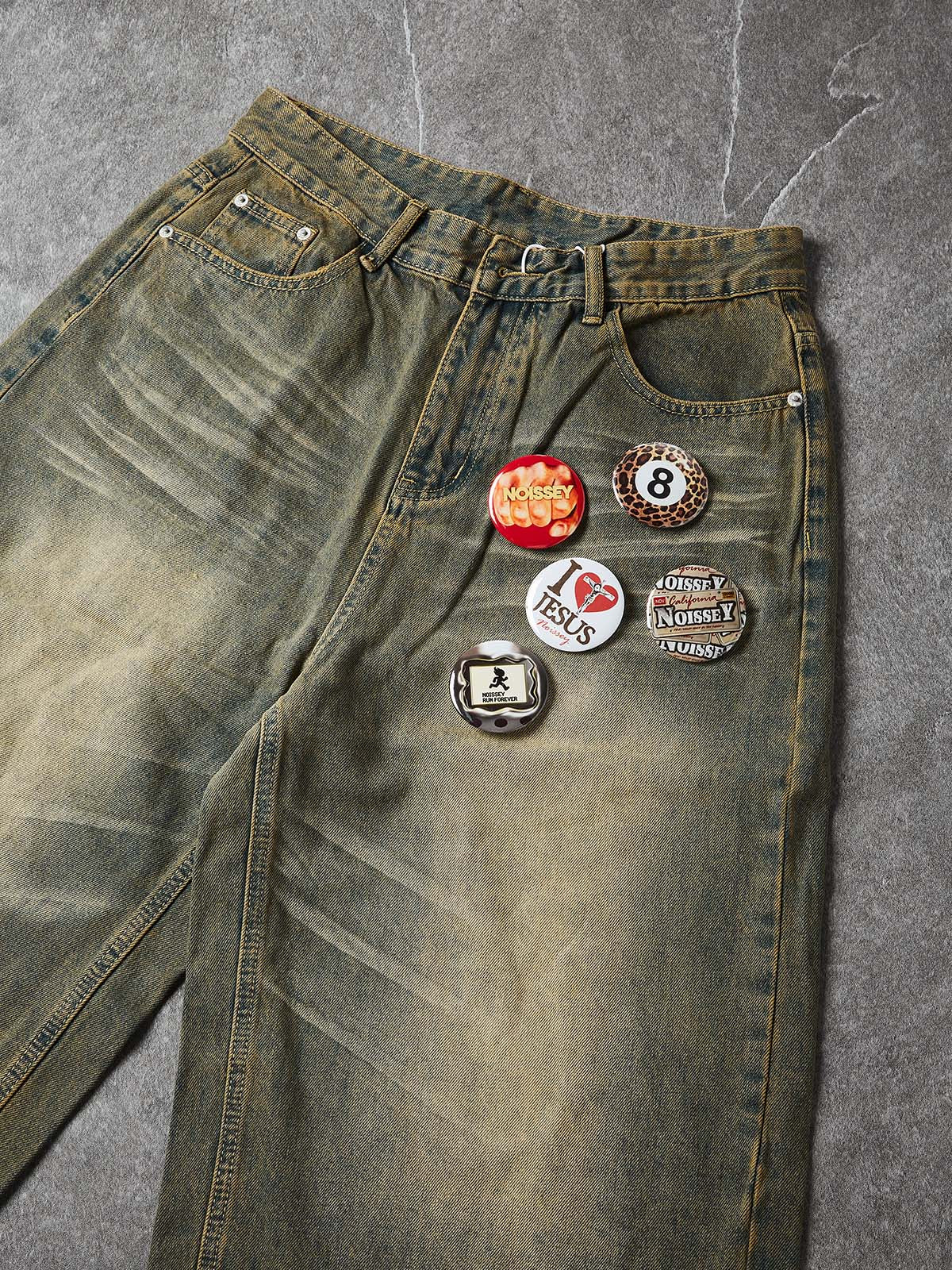 NOISSEY Badge-Work Vintage Wash Boxy Denim Culottes - Dirty Mud