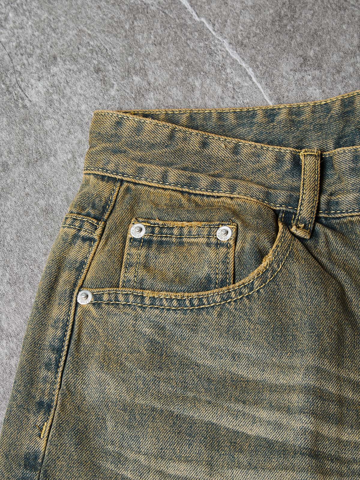 NOISSEY Badge-Work Vintage Wash Boxy Denim Culottes - Dirty Mud
