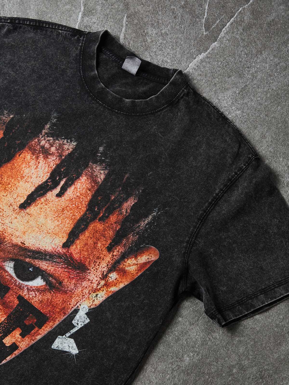 NOISSEY PEACE Braided Portrait Vintage Distressed Art Print T-Shirt - Washed Onyx