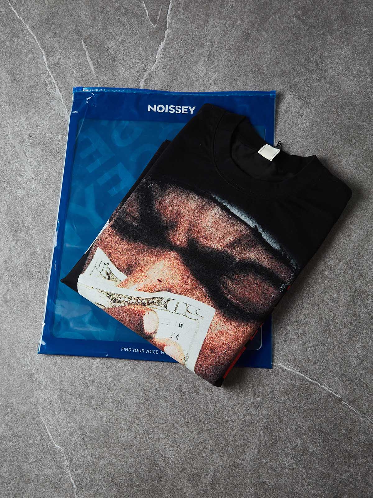 NOISSEY "No Money No Happy" Vintage Rap Portrait Graphic T-Shirt - Onyx Black