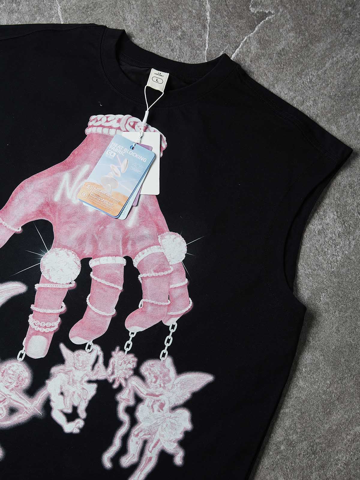 NOISSEY Hand of Seraph Pink Neon Angelic Tank Top - Onyx Black
