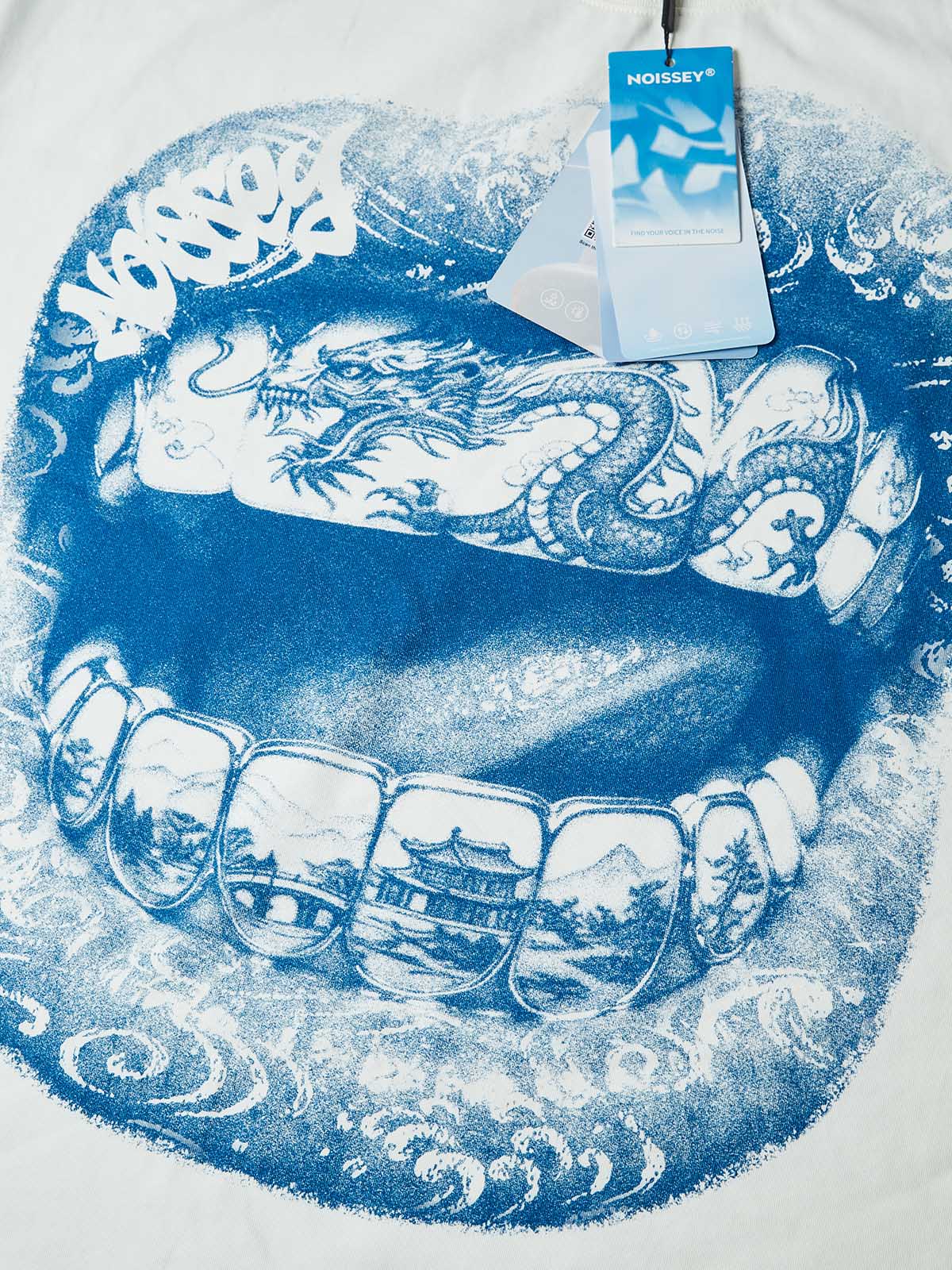 NOISSEY Dragon Grills Blue & White Porcelain Art Print T-Shirt - Porcelain White
