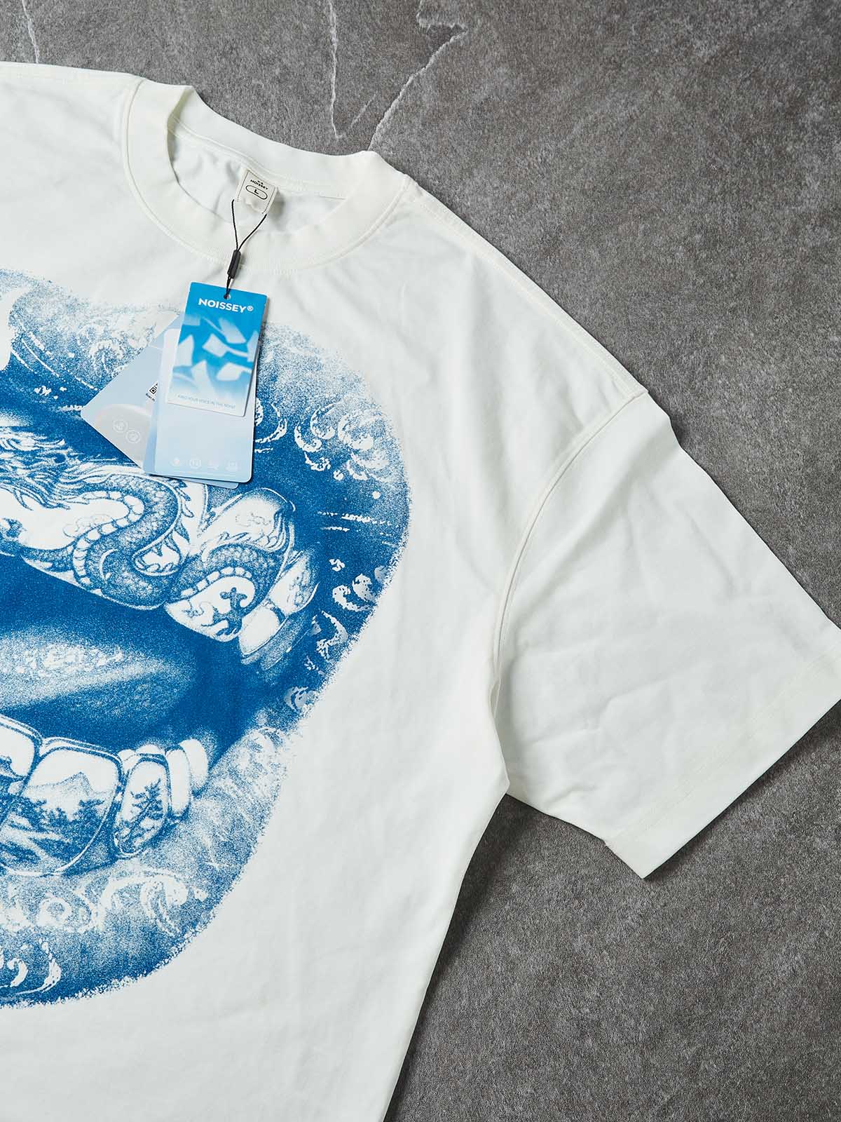 NOISSEY Dragon Grills Blue & White Porcelain Art Print T-Shirt - Porcelain White
