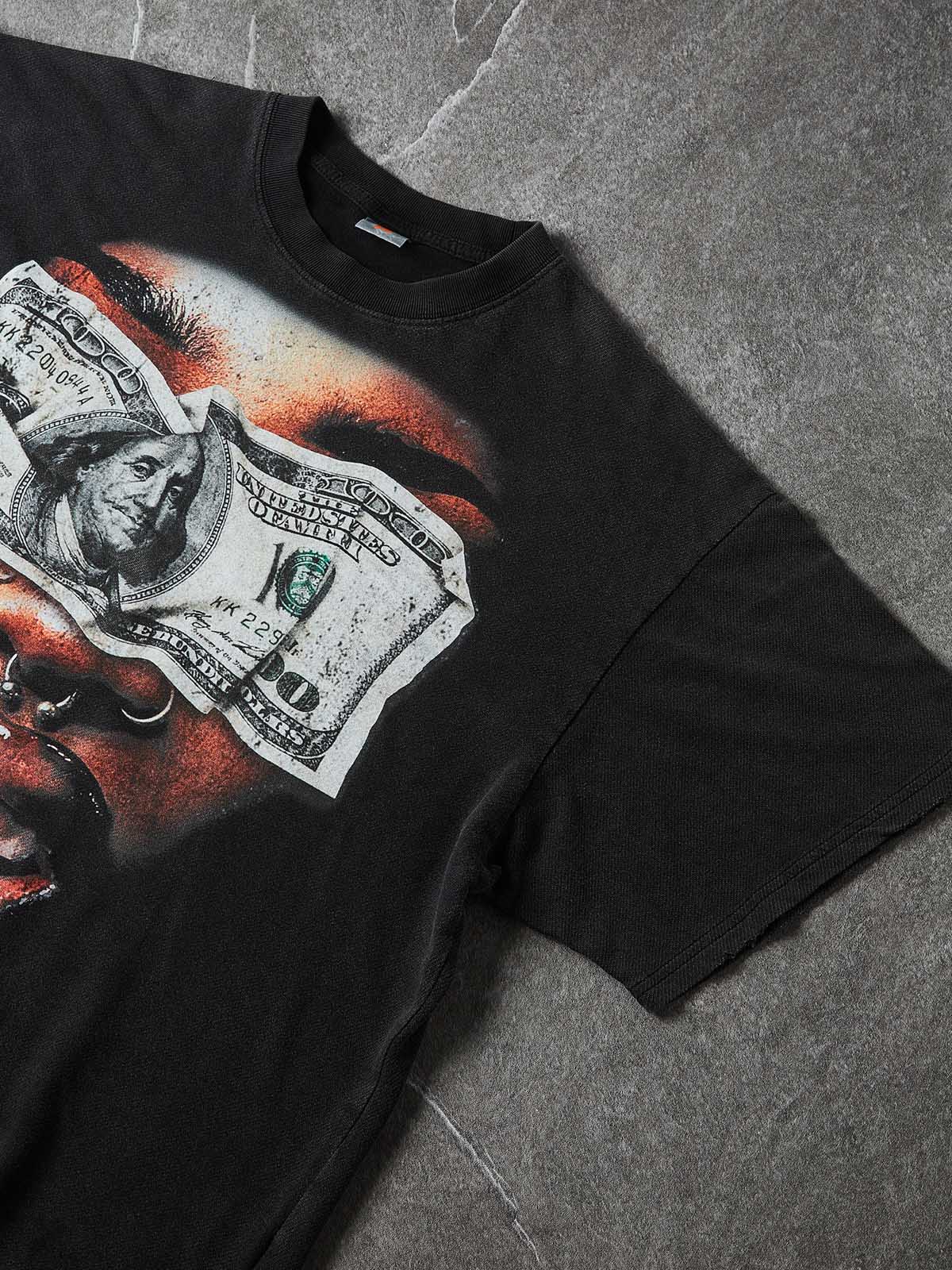 NOISSEY "Blind Wealth" Money Blindfold & Gold Grill Distressed T-Shirt - Washed Black