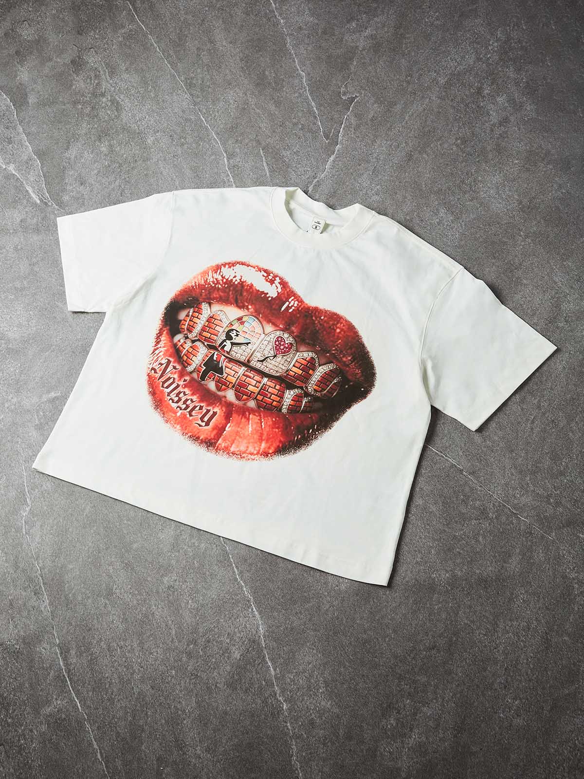 NOISSEY "Urban Heart" Brick Wall & Love Heart Grill Art Print T-Shirt - Racing White