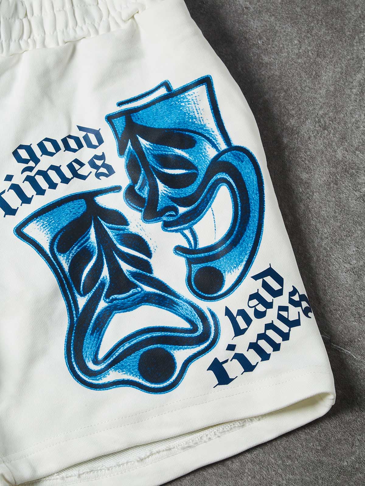 NOISSEY "Good Times Bad Times" Boxy Heavyweight Mask Art Shorts - White