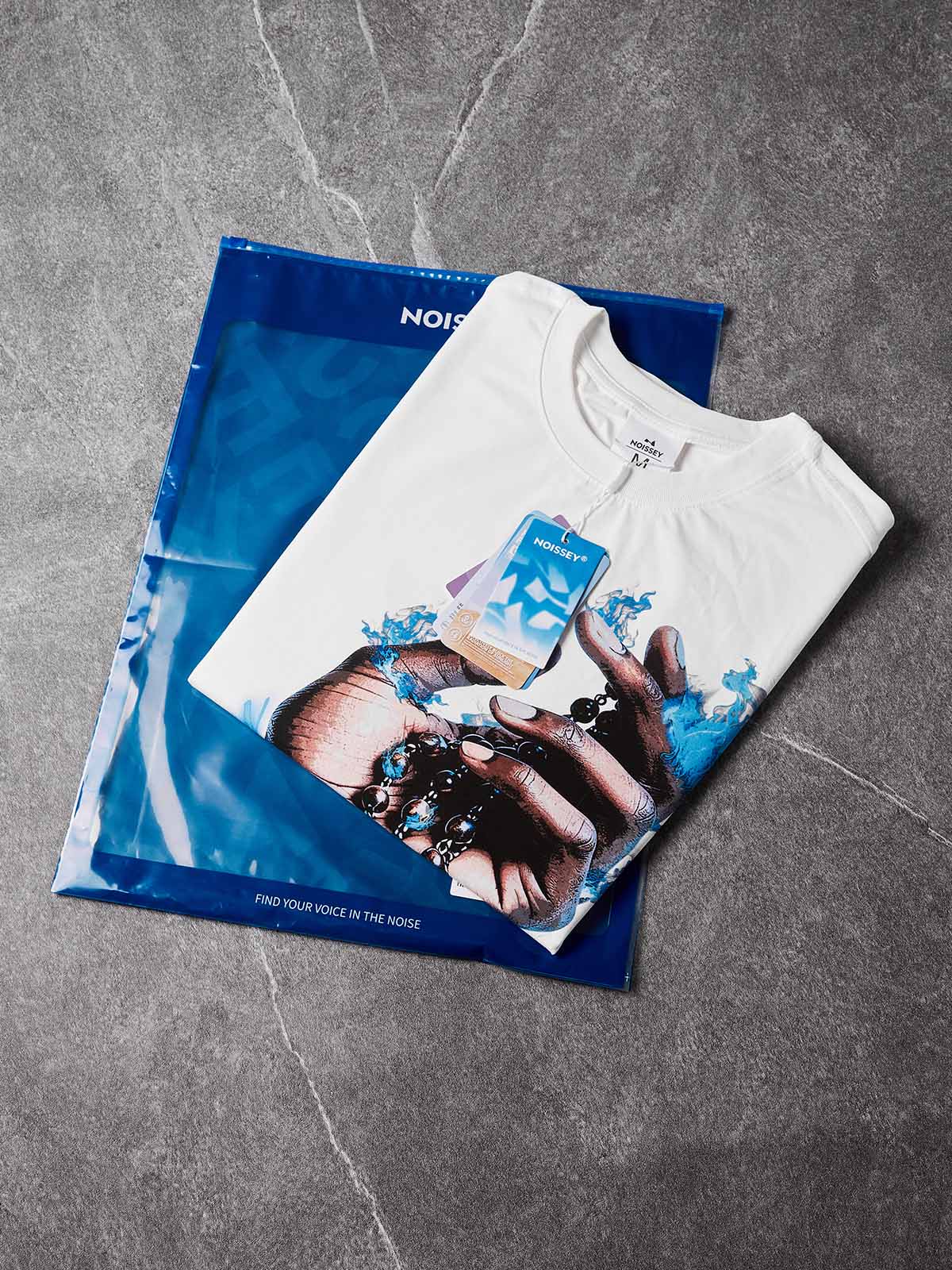NOISSEY "Eternal Flame" Blue Fire Cross & Rosary Graphic Sleeveless Tank - Cream White