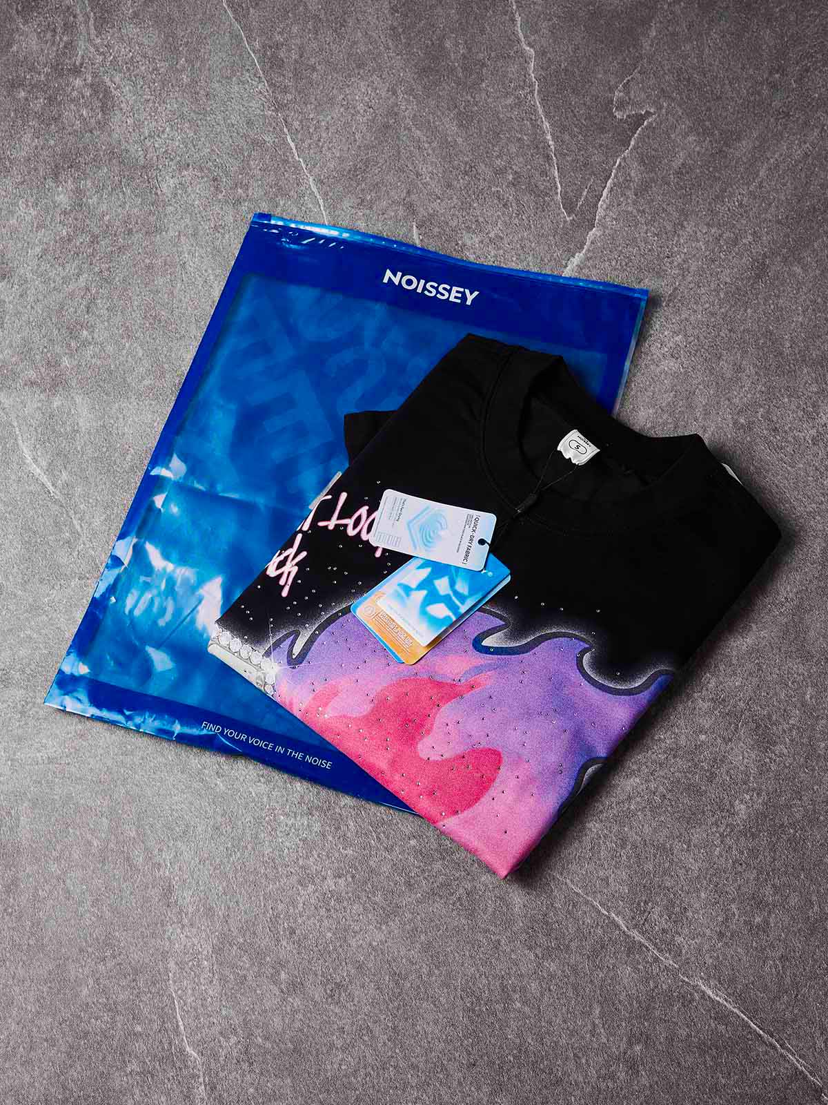 NOISSEY "Don't Look Back" Purple Fire Money Spirit Luxury Iced-Out T-Shirt - Onyx Black