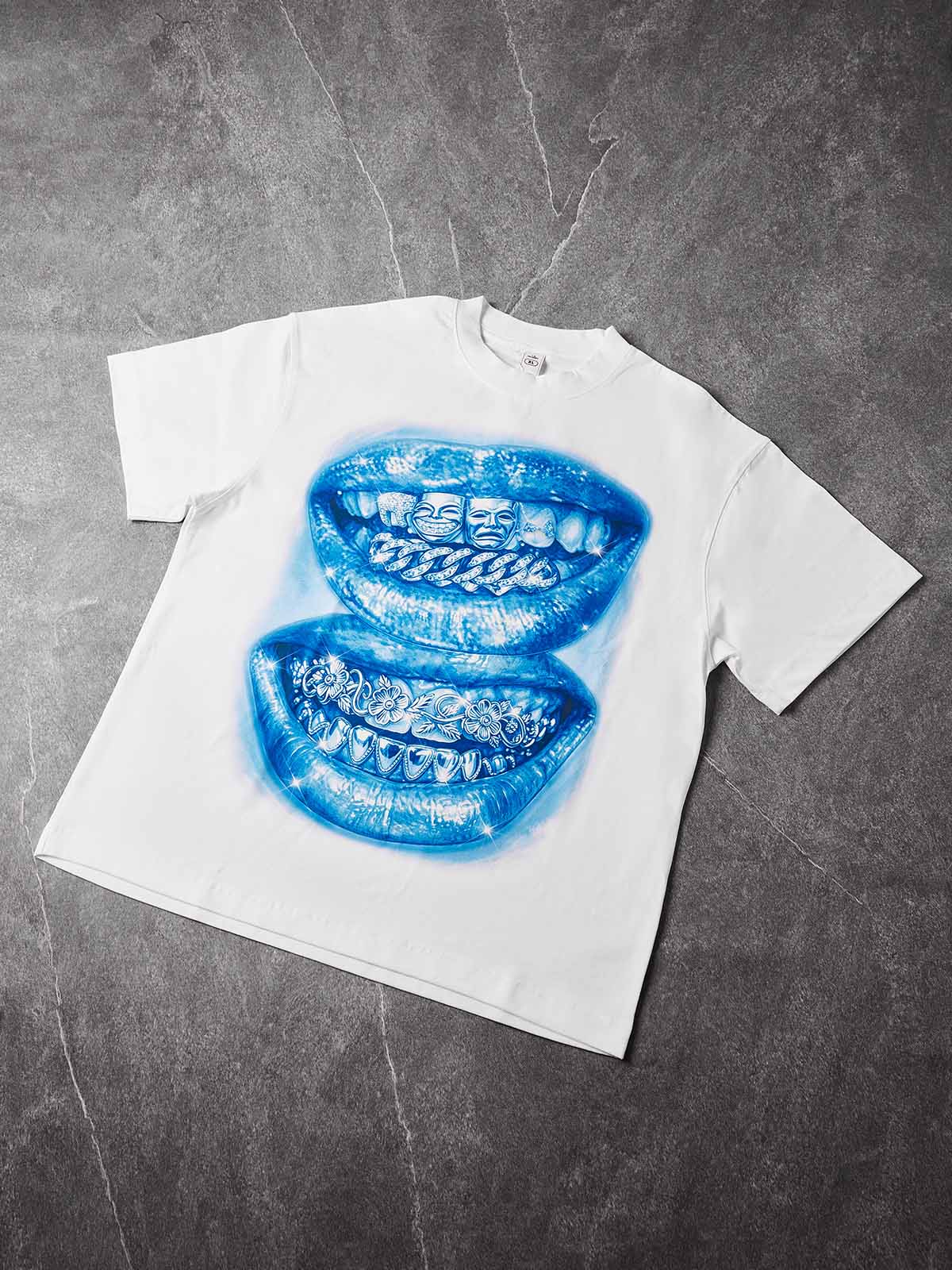 NOISSEY "Drama Grillz Lips" Heavy Graphic Little Oversize T-Shirt - Pure White