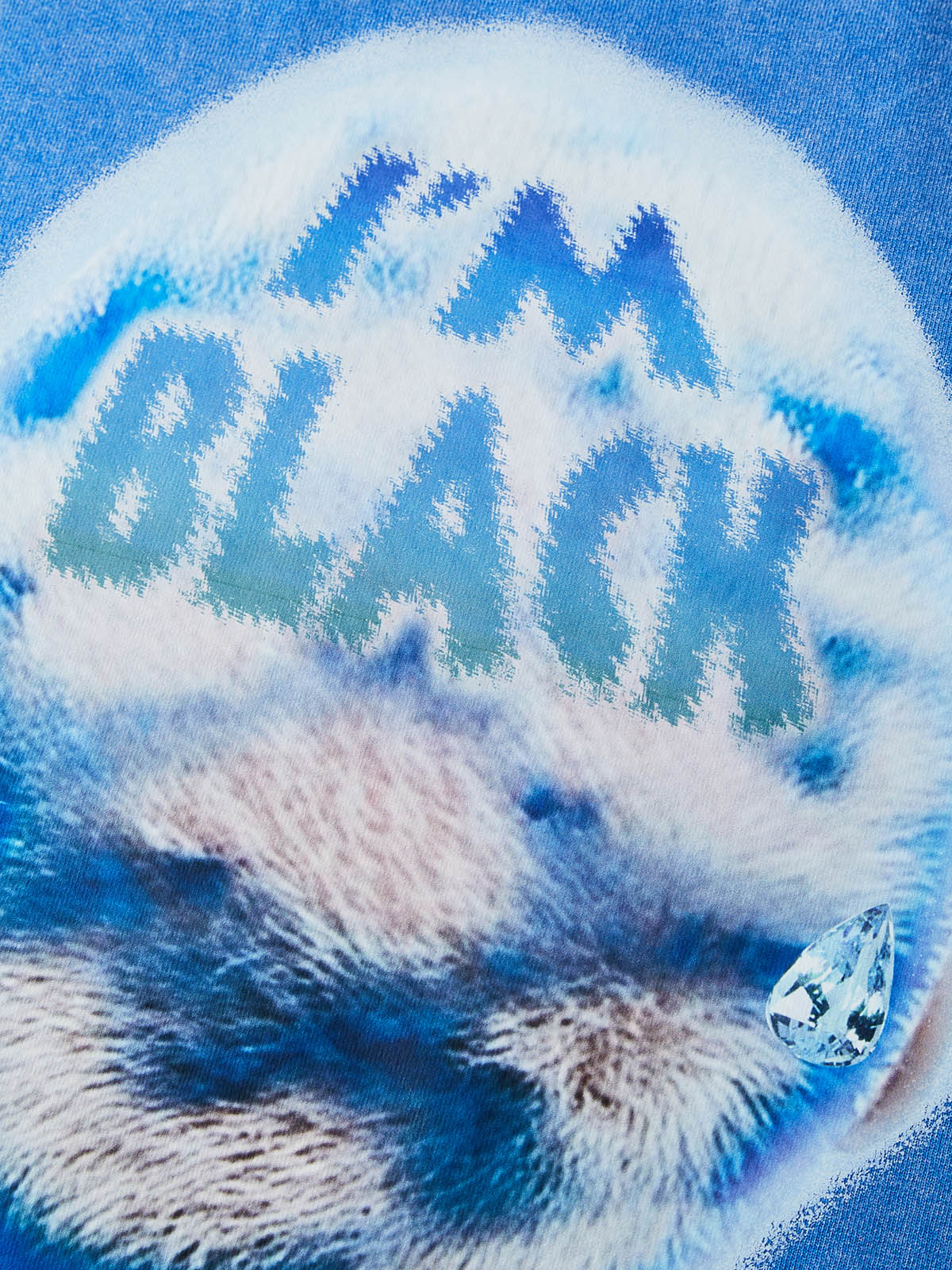 BOUNCE BACK©I'M BLACK Diamond Hair Heavy Washed Blue Print T-shirt