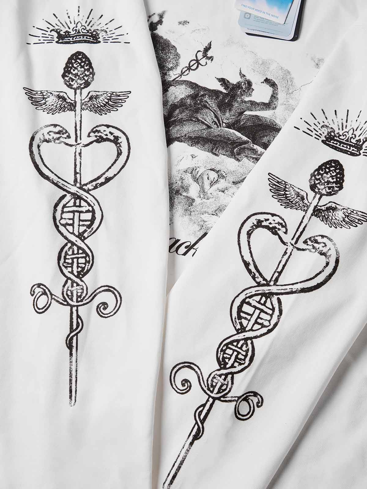 NOISSEY "Divine Herald" Greek Mythology Engraving Long-Sleeve Tee - Pure White