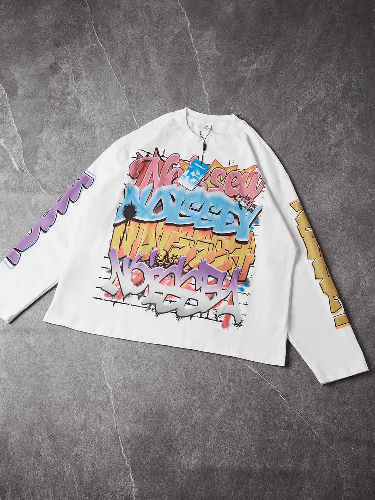 NOISSEY Multilayer Gradient Graffiti Long-Sleeve Tee - Pure White
