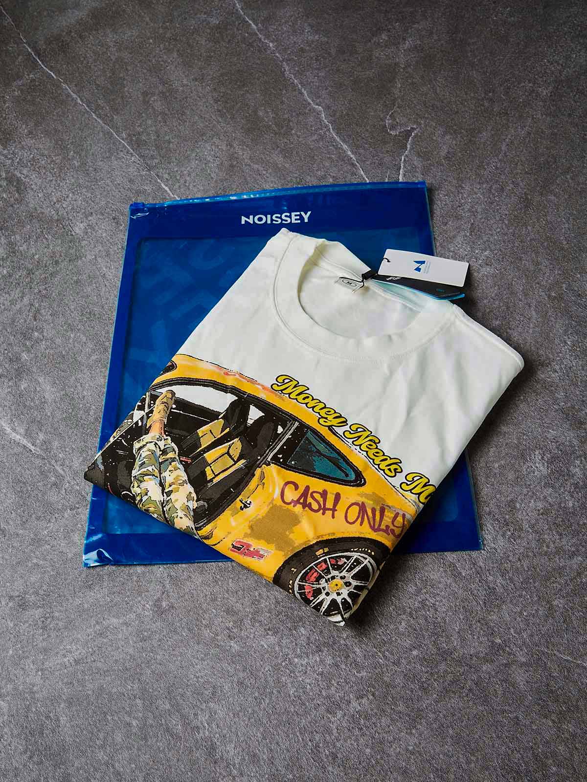 NOISSEY "Money Needs Me" Boxy Heavyweight Camo Art Long Sleeve - Cloud White