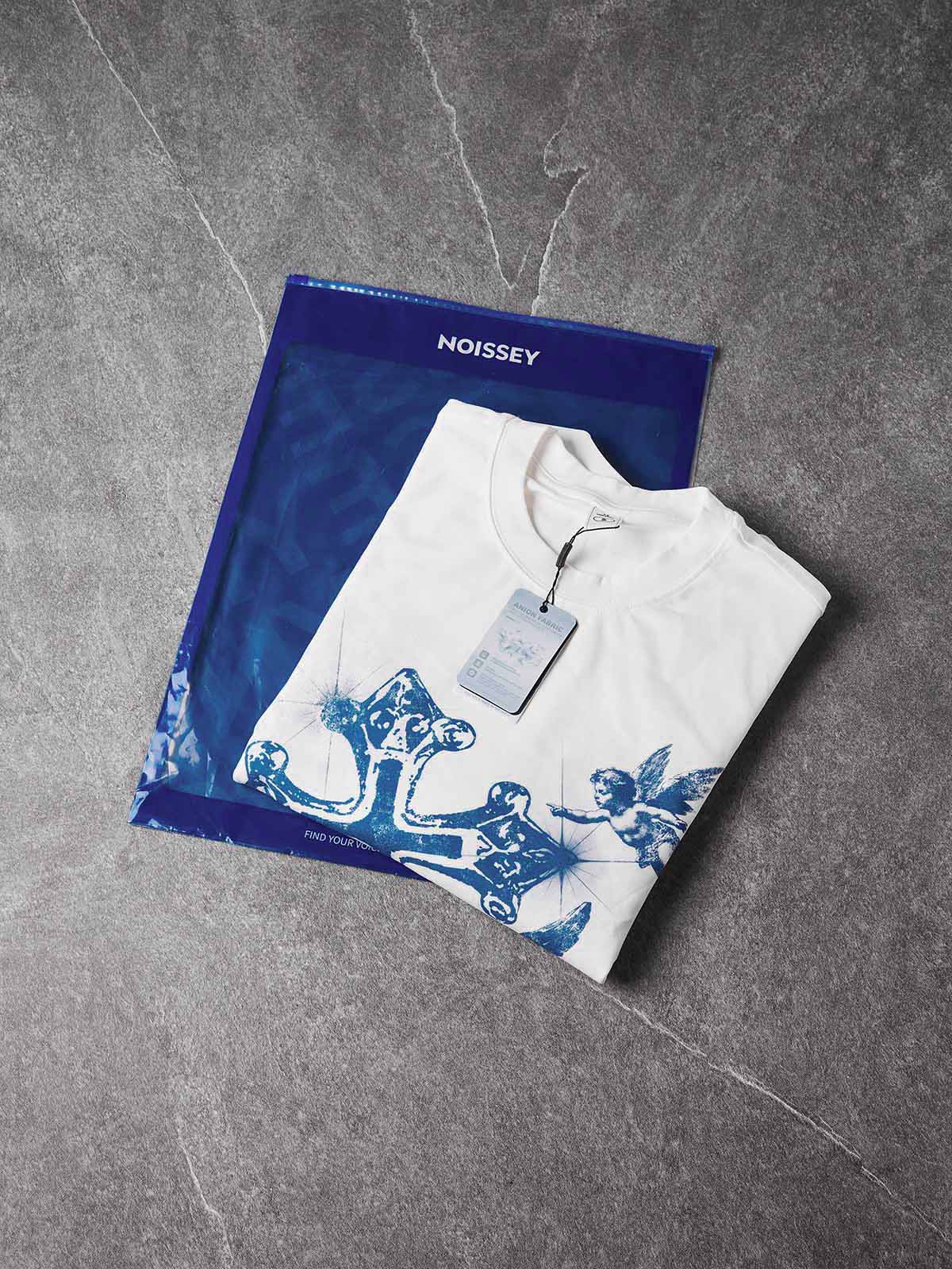 NOISSEY "Blue Cross Angels" Boxy Heavyweight Art Long Sleeve - Cloud White
