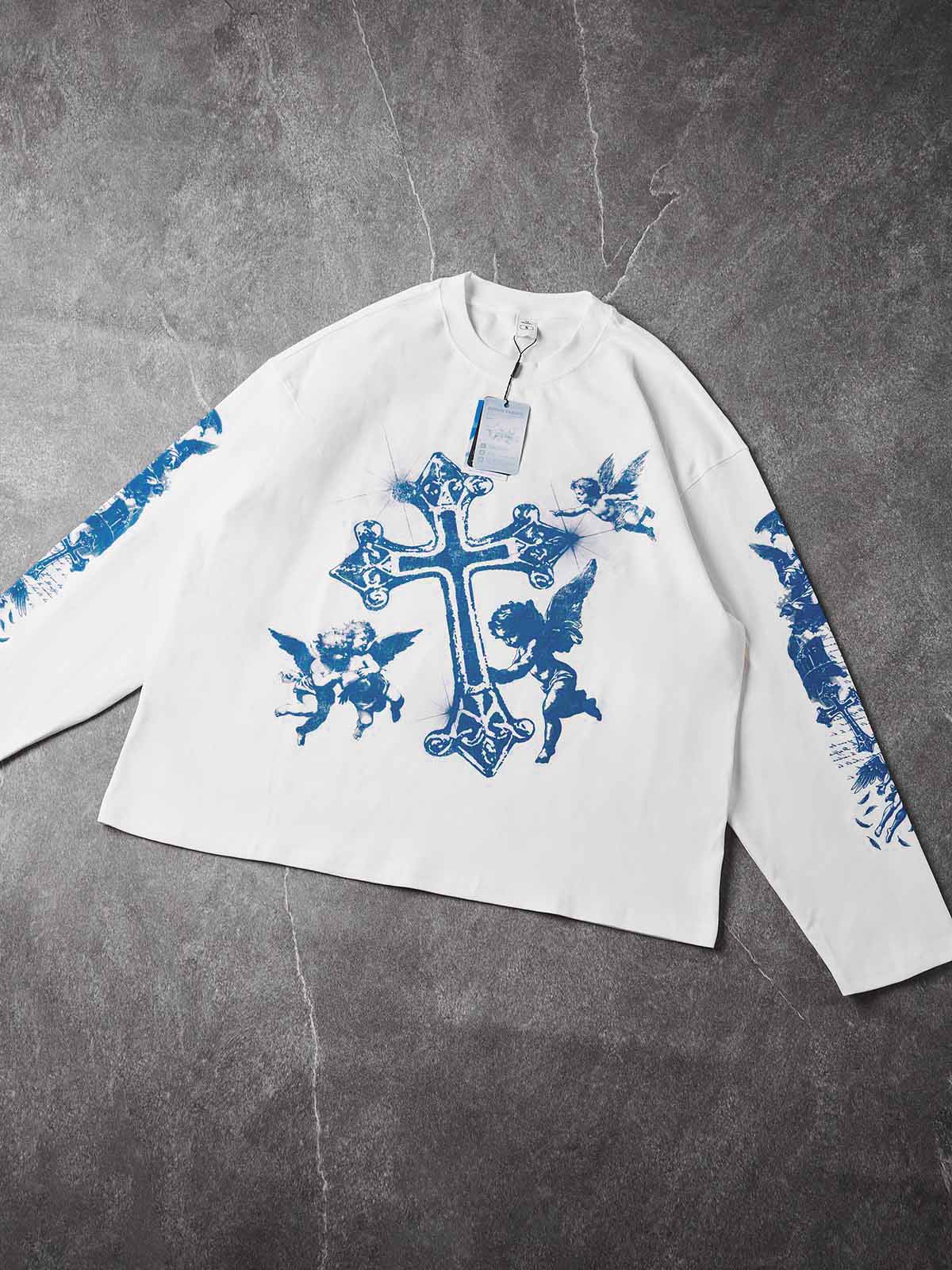 NOISSEY "Blue Cross Angels" Boxy Heavyweight Art Long Sleeve - Cloud White