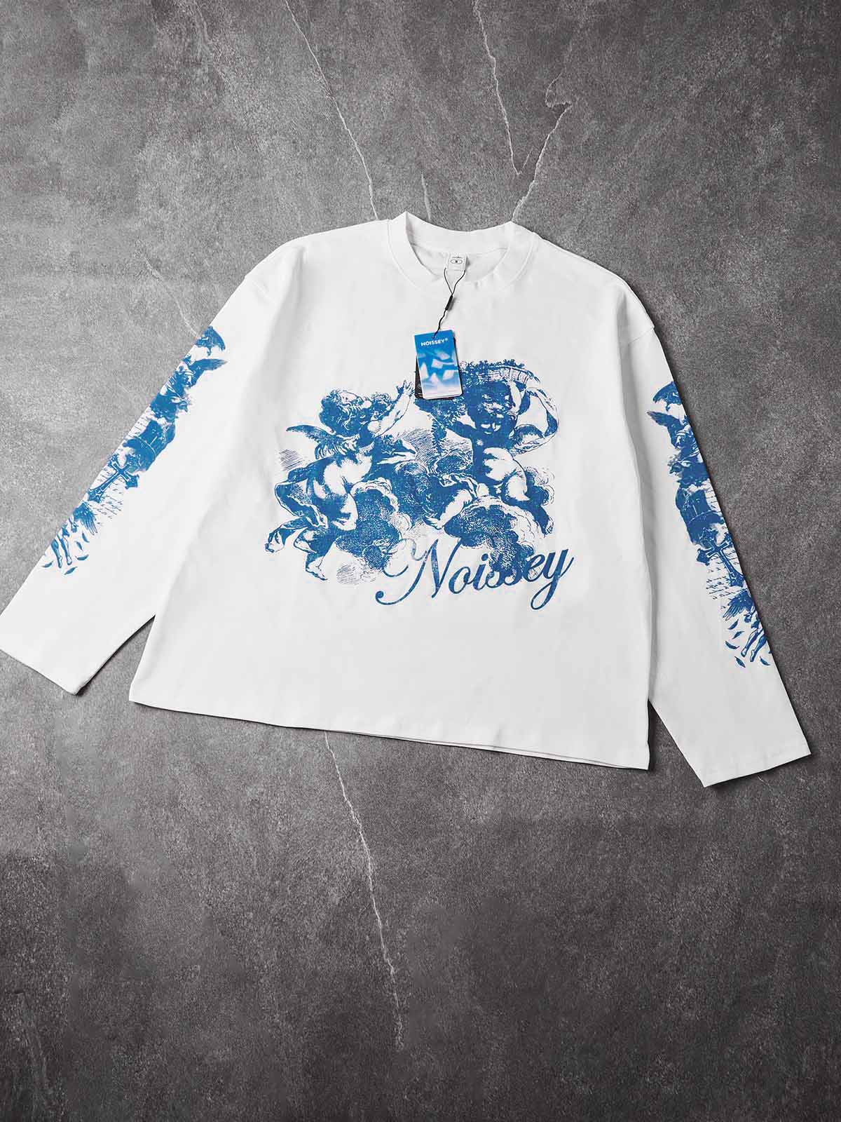 NOISSEY "Blue Cherubs" Boxy Heavyweight Art Long Sleeve - Cloud White