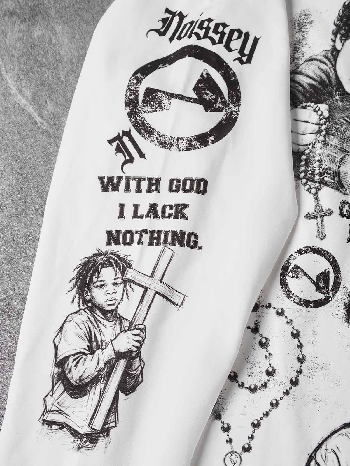NOISSEY "Child of God" Praying Children Sketch Graphic Long-Sleeve Tee - Pure White