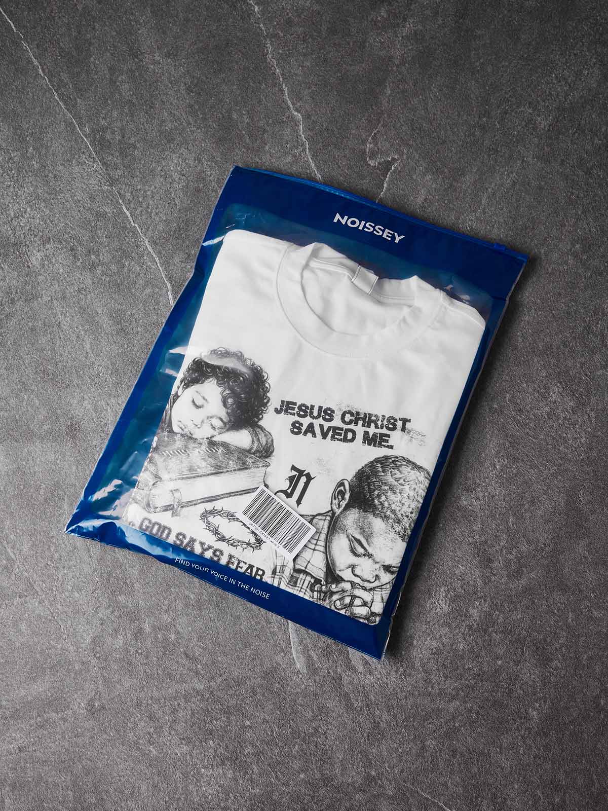 NOISSEY "Child of God" Praying Children Sketch Graphic Long-Sleeve Tee - Pure White