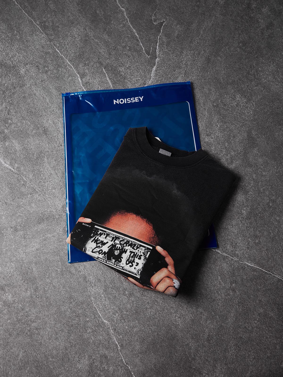NOISSEY "PSP Dollar Grillz" Distressed Boxy Tee - Vintage Black